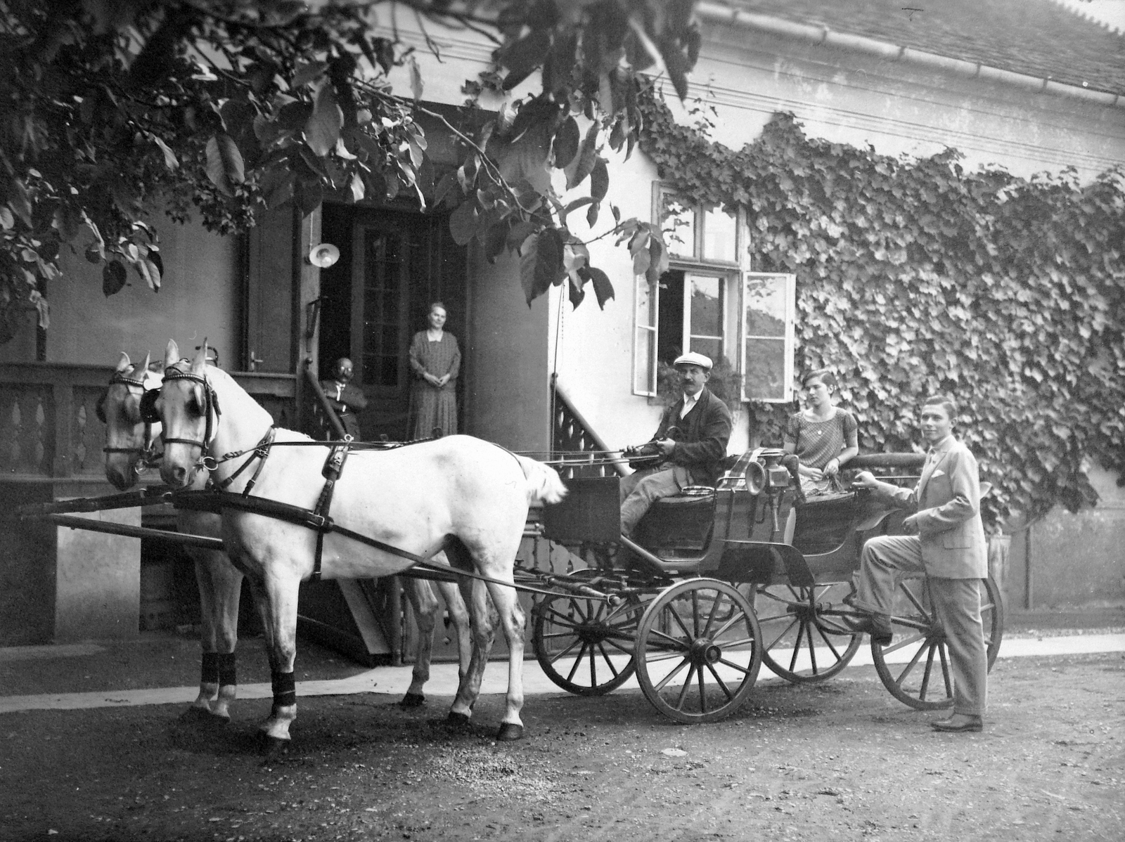 1924, Fortepan, ló, hintó, csoportkép, életkép, fogat, férfi, nő, repkény, kocsis, vadászkocsi, Fortepan #8215