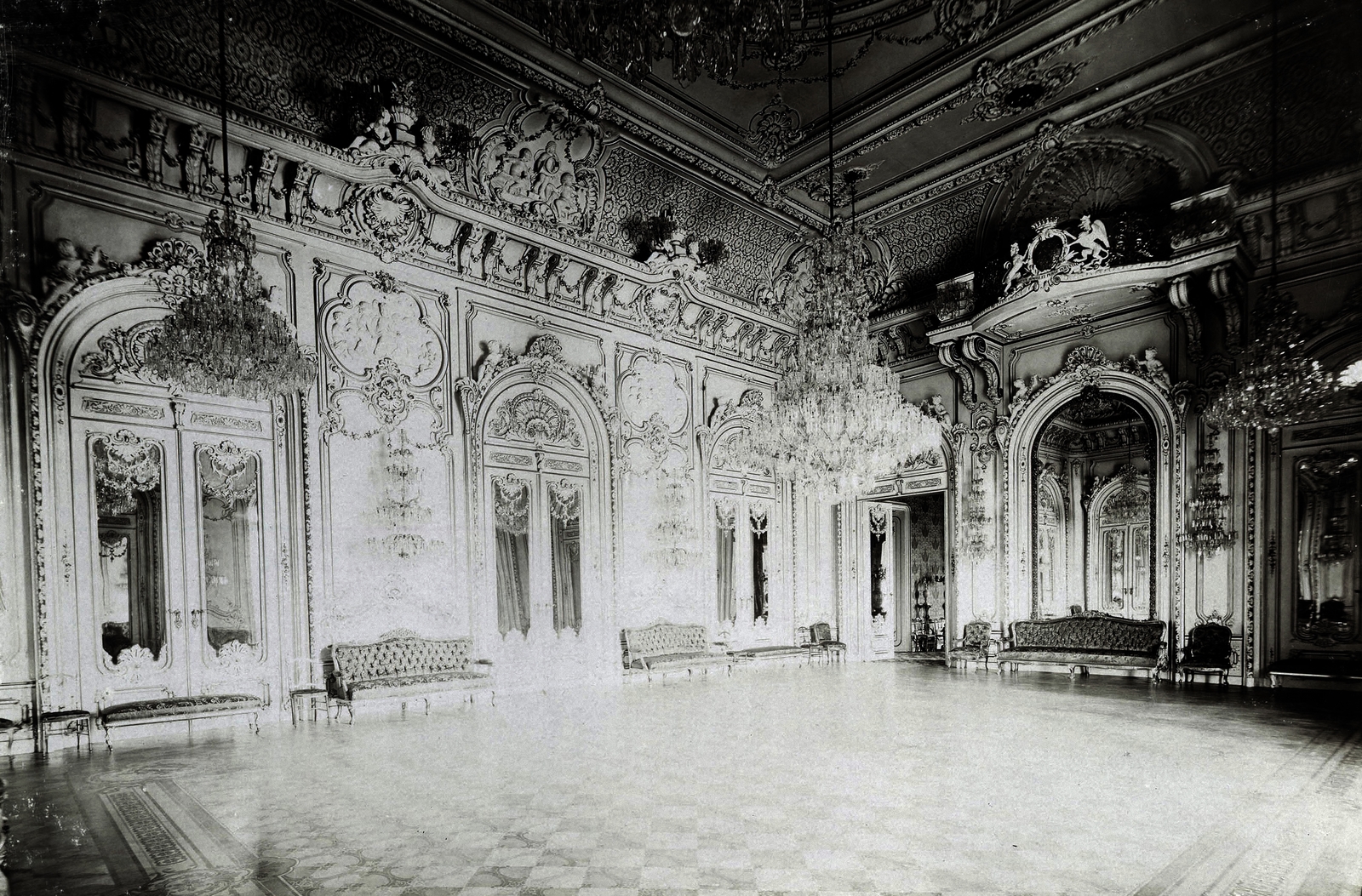 Hungary, Budapest I., Krisztina körút 55., a Karátsonyi-palota (lebontották) táncterme. A felvétel 1895-1899 között készült. A kép forrását kérjük így adja meg: Fortepan / Budapest Főváros Levéltára. Levéltári jelzet: HU.BFL.XV.19.d.1.11.076, 1900, Budapest Főváros Levéltára / Klösz György fényképei, Klösz György, Budapest, interior, vanished building, Fortepan #83168
