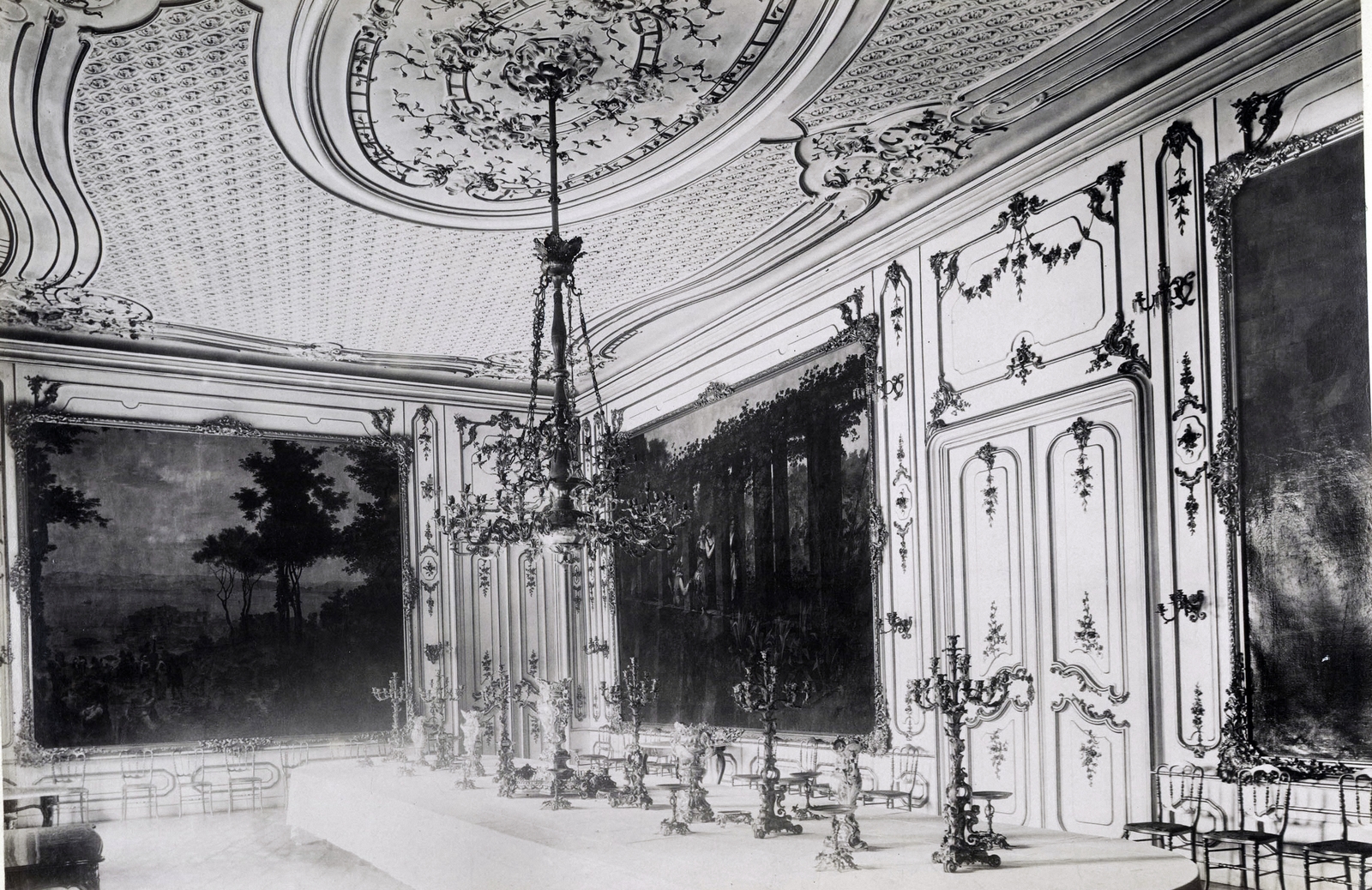Hungary, Budapest I., Krisztina körút 55., a Karátsonyi-palota (lebontották) ebédlője. A felvétel 1895-1899 között készült. A kép forrását kérjük így adja meg: Fortepan / Budapest Főváros Levéltára. Levéltári jelzet: HU.BFL.XV.19.d.1.11.080, 1900, Budapest Főváros Levéltára / Klösz György fényképei, Klösz György, Budapest, painting, vanished building, Fortepan #83172