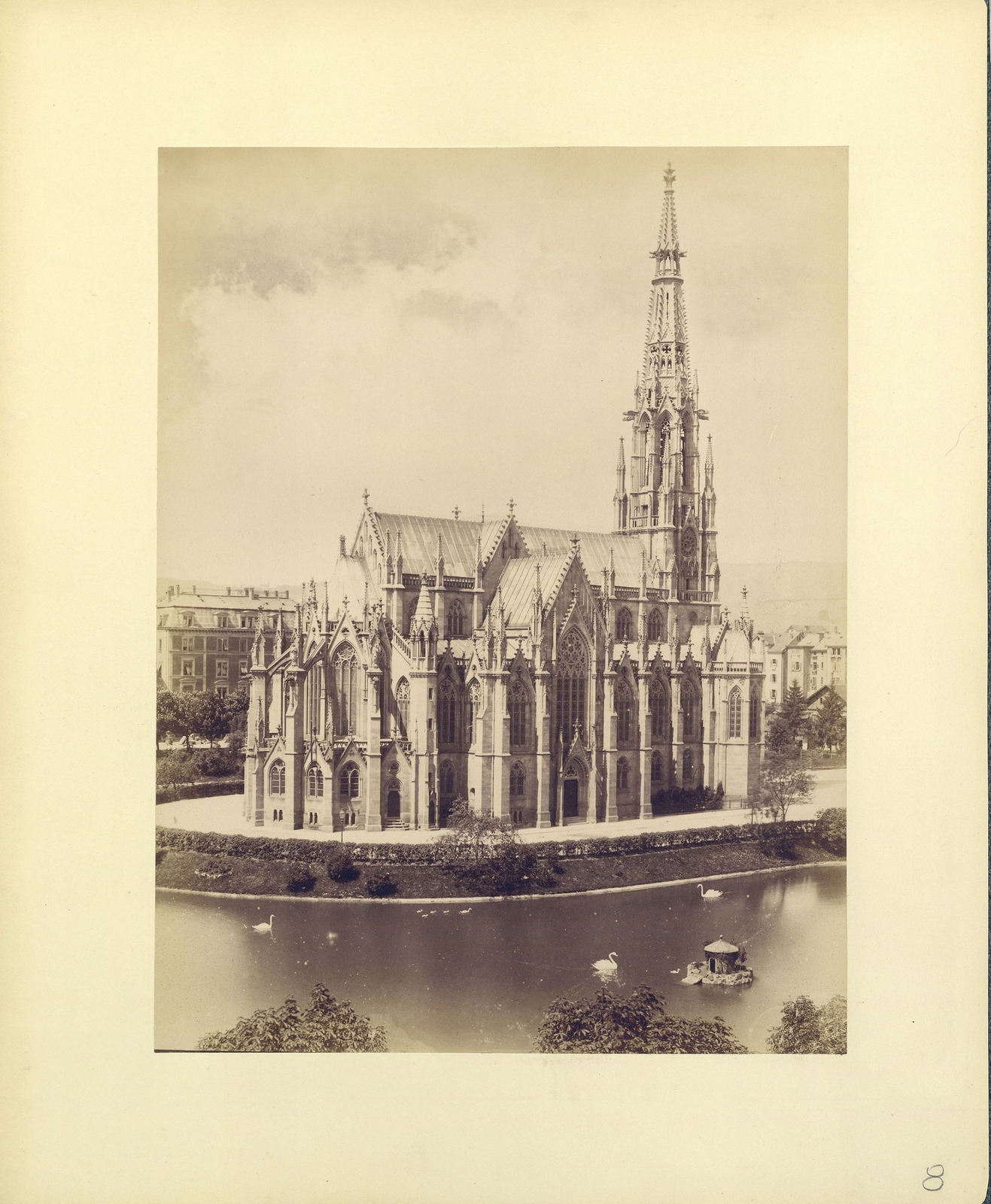 Németország, Stuttgart, Johanneskirche a Feuersee félszigetén. A felvétel 1897-ben készült. A kép forrását kérjük így adja meg: Fortepan / Budapest Főváros Levéltára. Levéltári jelzet: HU.BFL.XV.19.d.1.22.008, 1900, Budapest Főváros Levéltára / Georg Friedrich Brandseph, Georg Friedrich Brandseph, templom, neogótika, Christian Friedrich von Leins-terv, Fortepan #83576