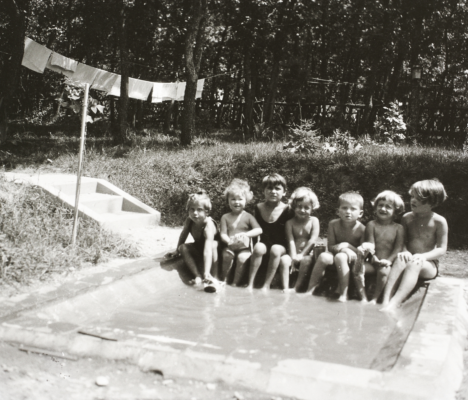 1930, Ebner, pool, summer, kids, Fortepan #83697