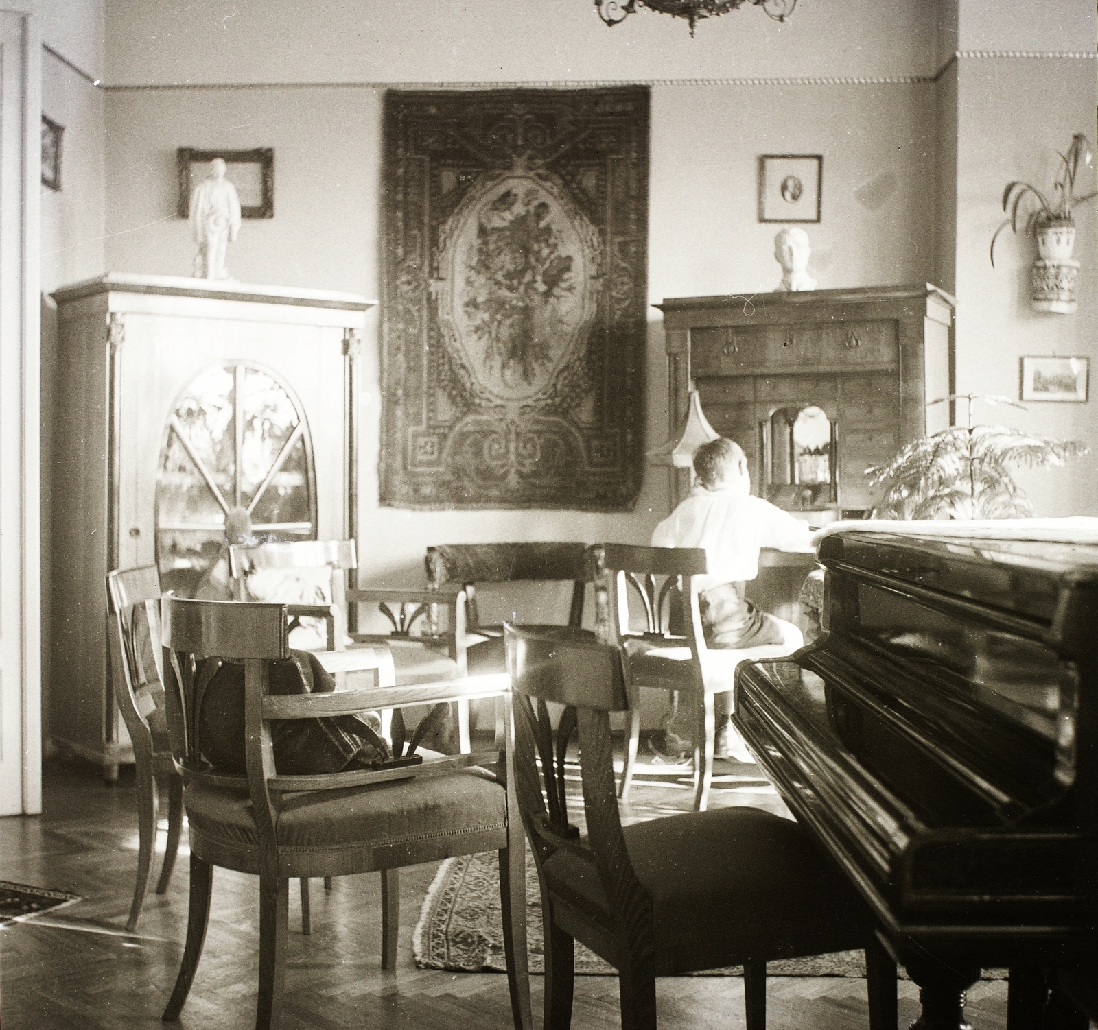 1934, Ebner, interior, piano, tapestry, Fortepan #83741