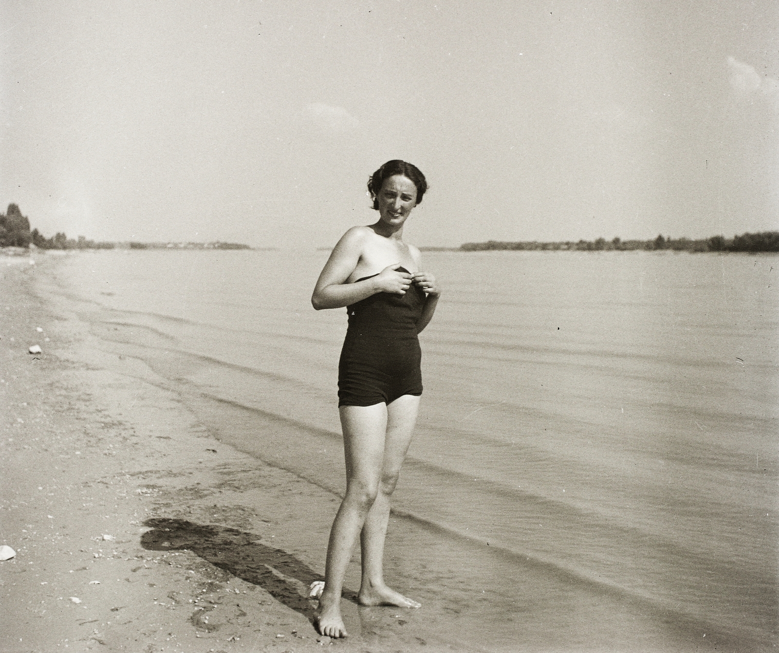 1935, Ebner, bathing suit, shore, lady, Fortepan #83768