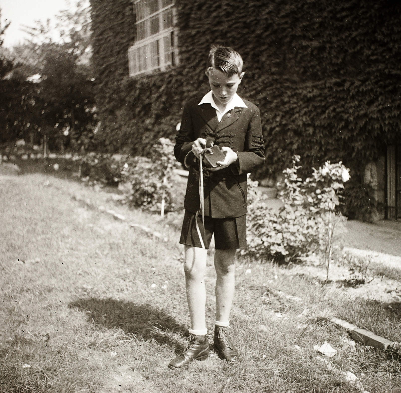 1937, Ebner, boy, photography, shorts, decorative cord, kid, camera, Fortepan #83828