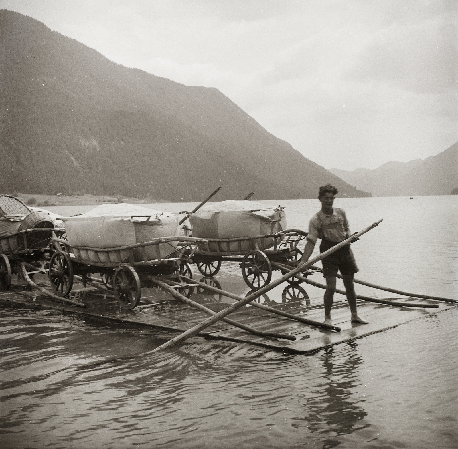 Austria, Naggl, Weissensee., 1939, Ebner, lake, ferry, chariot, Fortepan #83871