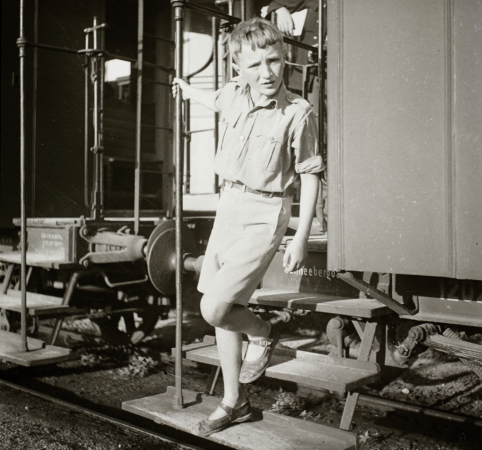 1936, Ebner, railway, stairs, rail, boy, bumper, Fortepan #83919
