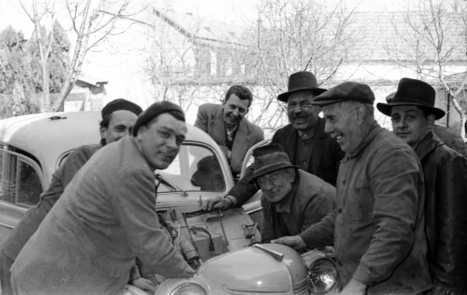 1958, Morvay Kinga, Morvay Lajos, Moskvitch-brand, automobile, car repair, Fortepan #84294