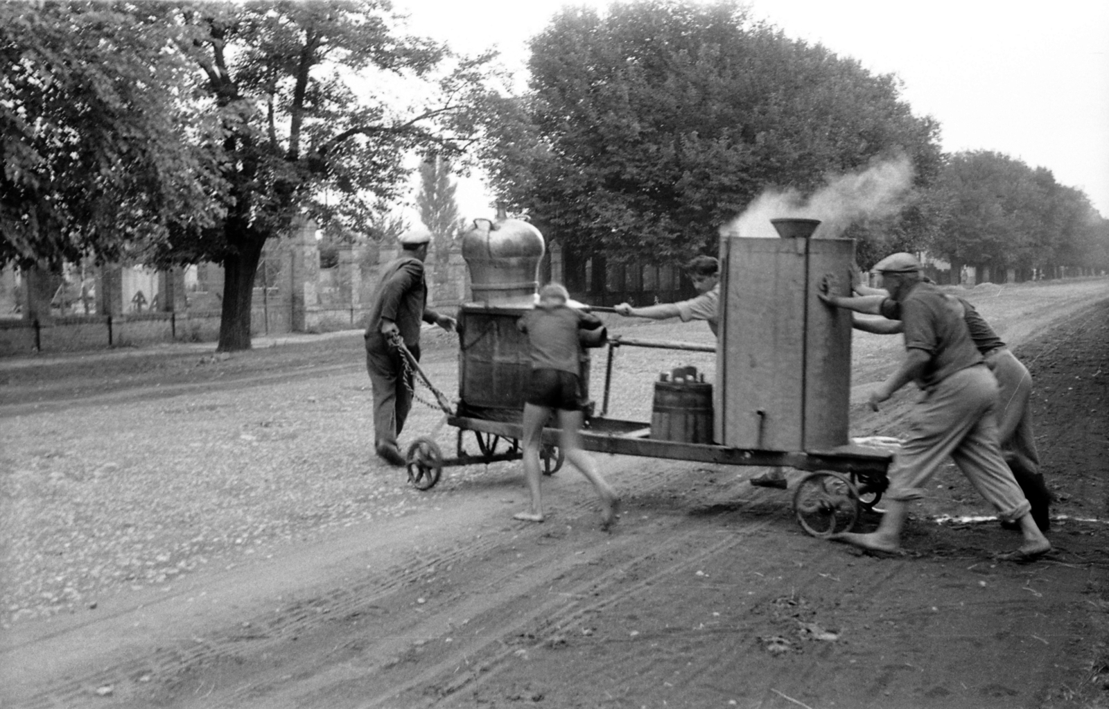 1960, Morvay Kinga, Morvay Lajos, village, street view, cemetery, cart, goulash cannon, distillery, Fortepan #84330