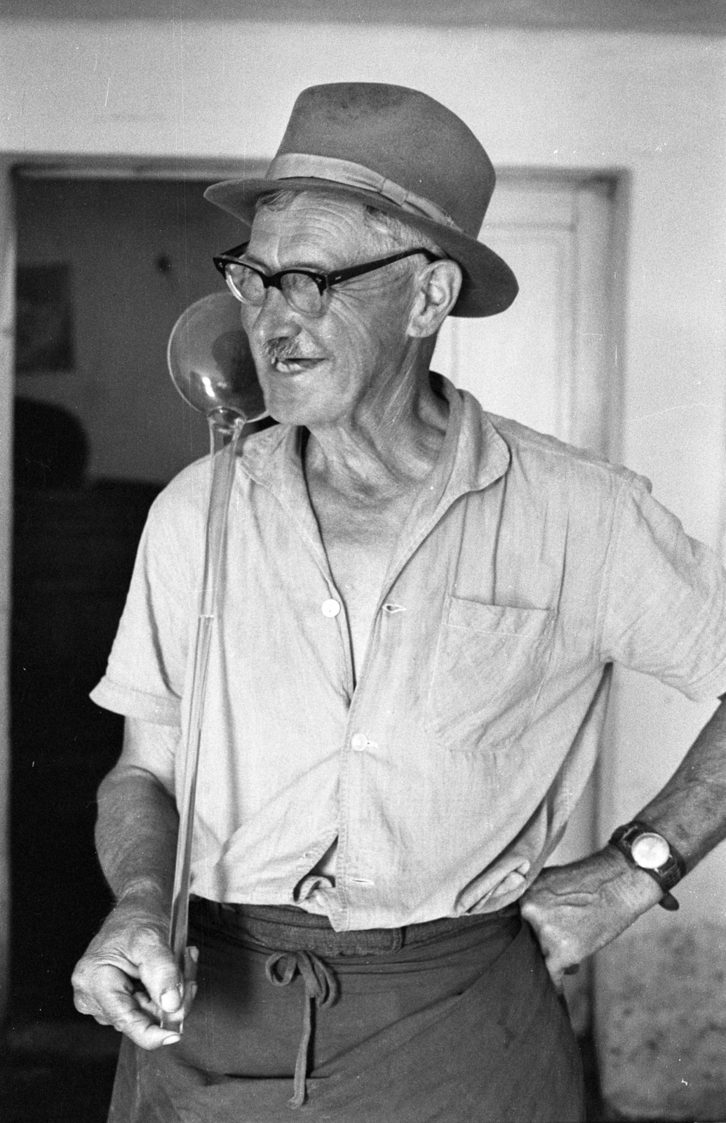 1976, Erdei Katalin, hat, winery, glasses, wrist watch, apron, old person, wine thief, Fortepan #84962