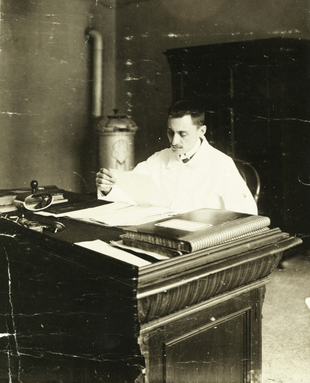1928, Hirschler András, íróasztal, vaskályha, tintaitató, hivatalnok, Fortepan #85267