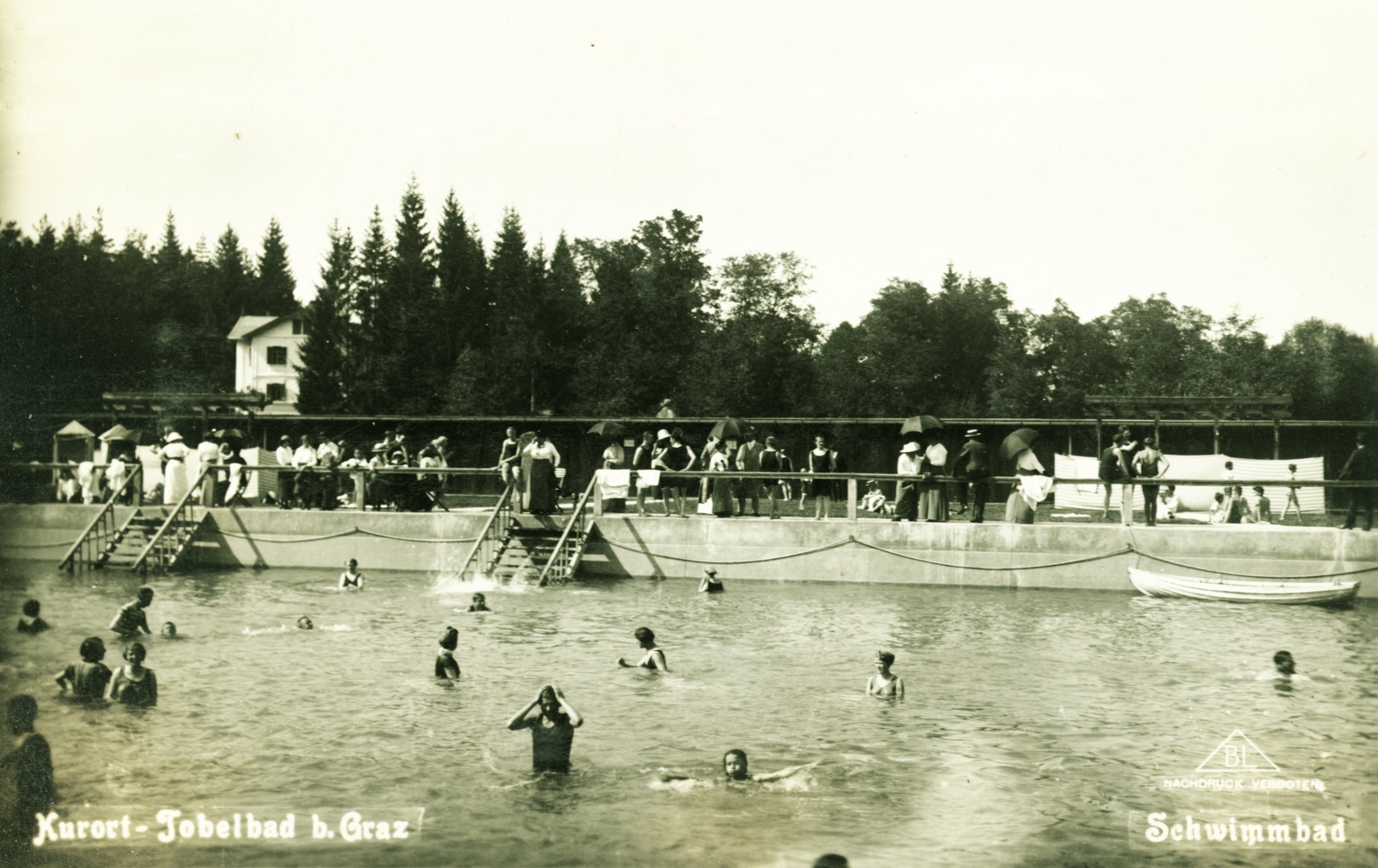 Austria, Haselsdorf-Tobelbad, uszoda., 1928, Hirschler András, swimming pool, pool stairs, Fortepan #85278