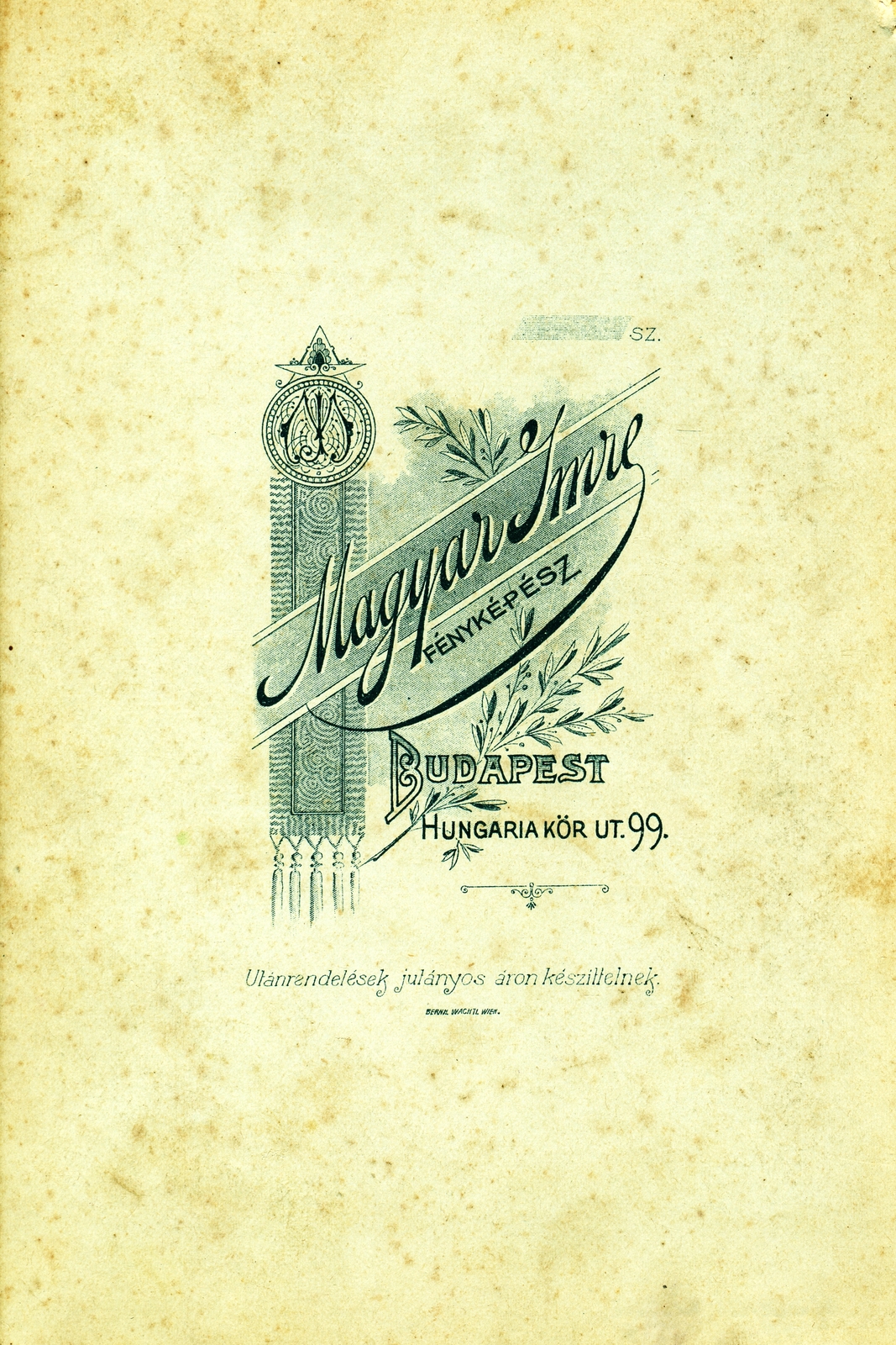 Magyarország, Budapest XIV., Magyar Imre fényképész., 1900, Fehérvári József, műterem, fényképész, hátlap, Budapest, Fortepan #85733