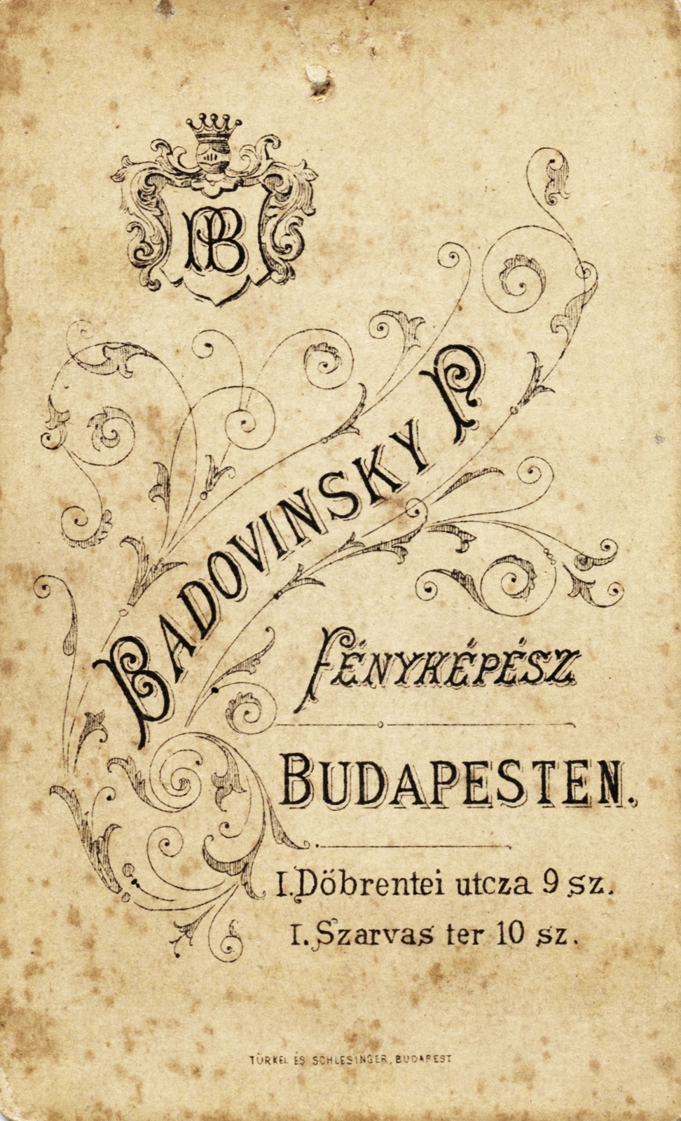 Hungary, Budapest I., Döbrentei utca 9., Szarvas tér 10. Badovinsky P. fényképész., 1900, Gál László, studio, photographer, verso, Budapest, Fortepan #85738