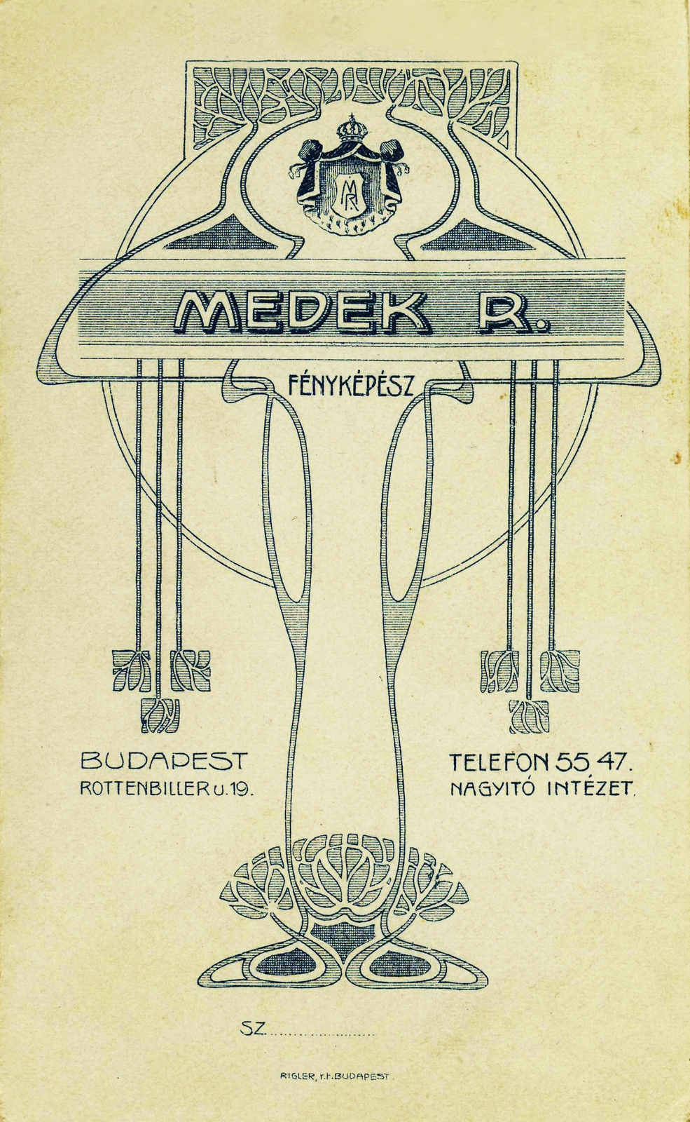 Magyarország, Budapest VII., Rottenbiller utca 19., Medek Rezső fényképész., 1910, Gyökhegyi Bánk, műterem, fényképész, hátlap, Budapest, Fortepan #85746