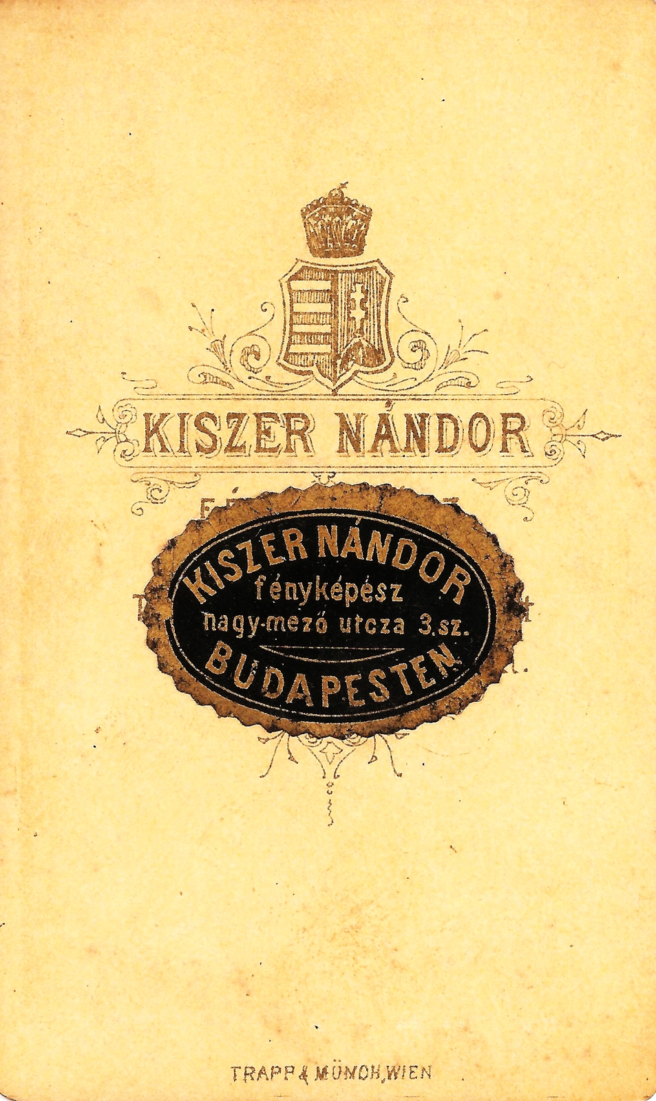Hungary, Budapest VI., Nagymező utca 33., Kiszer Sándor fényképész., 1900, Kameniczky Attila, studio, photographer, verso, Budapest, Fortepan #85766