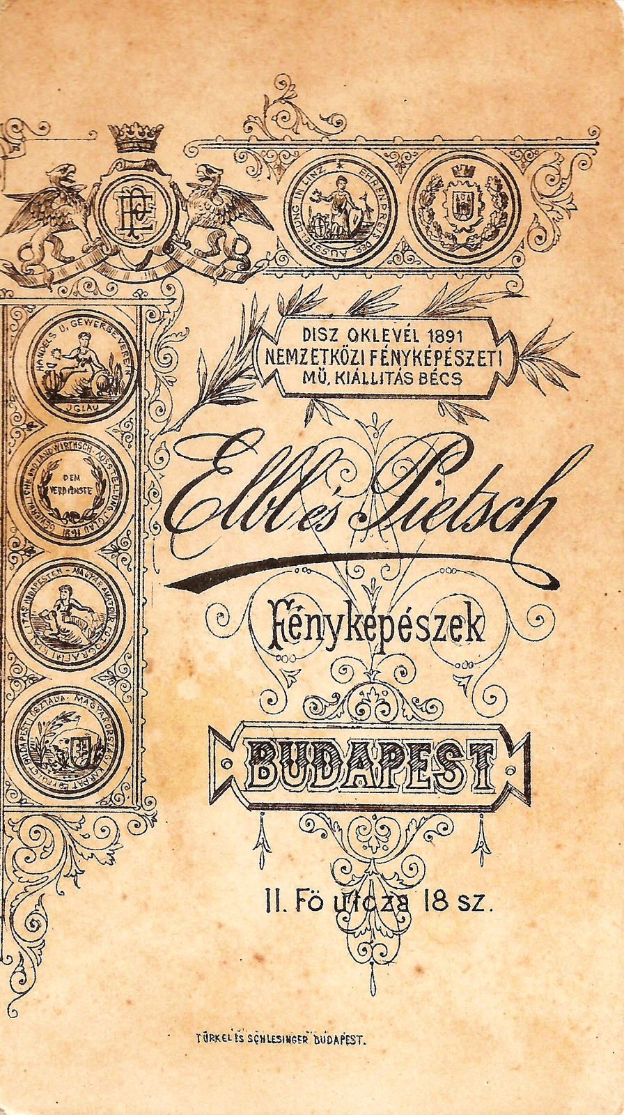 Magyarország, Budapest I., Fő utca 18., Elbl és Pietsch fényképészek., 1900, Kameniczky Attila, műterem, fényképész, hátlap, Budapest, Fortepan #85768