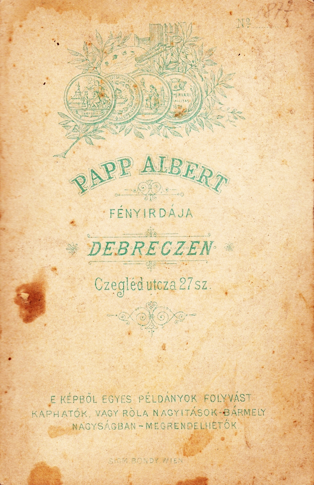Hungary, Debrecen, Cegléd utca 27., Papp Albert fényírdája., 1900, Kiss László Tibor, studio, photographer, verso, Fortepan #85774