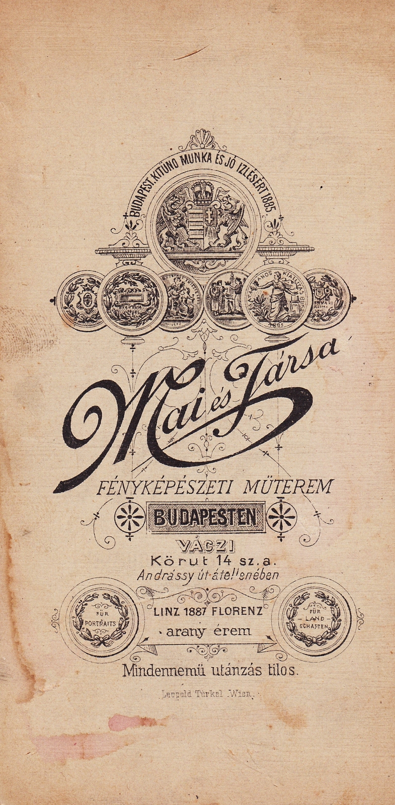 Hungary, Budapest V., Bajcsy-Zsilinszky út (Váci körút) 14., Mai Manó és Társa fényképészeti műterme., 1906, Kiss László Tibor, studio, photographer, verso, Budapest, Fortepan #85775