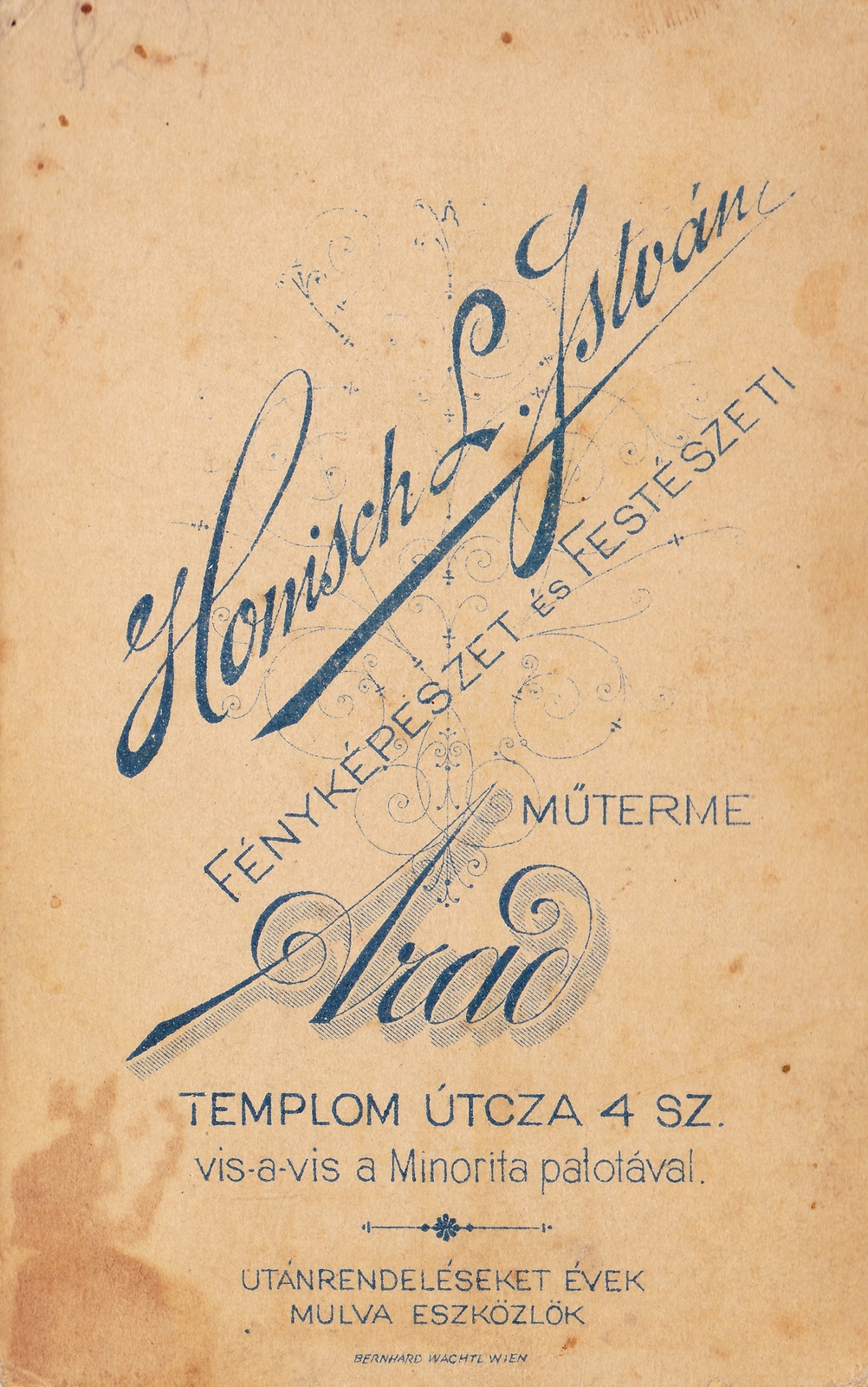 Romania,Transylvania, Arad, Templom utca 4., Homisch L- István fényképészeti és festészeti műterme., 1921, Morvay Kinga, studio, photographer, verso, Fortepan #85782