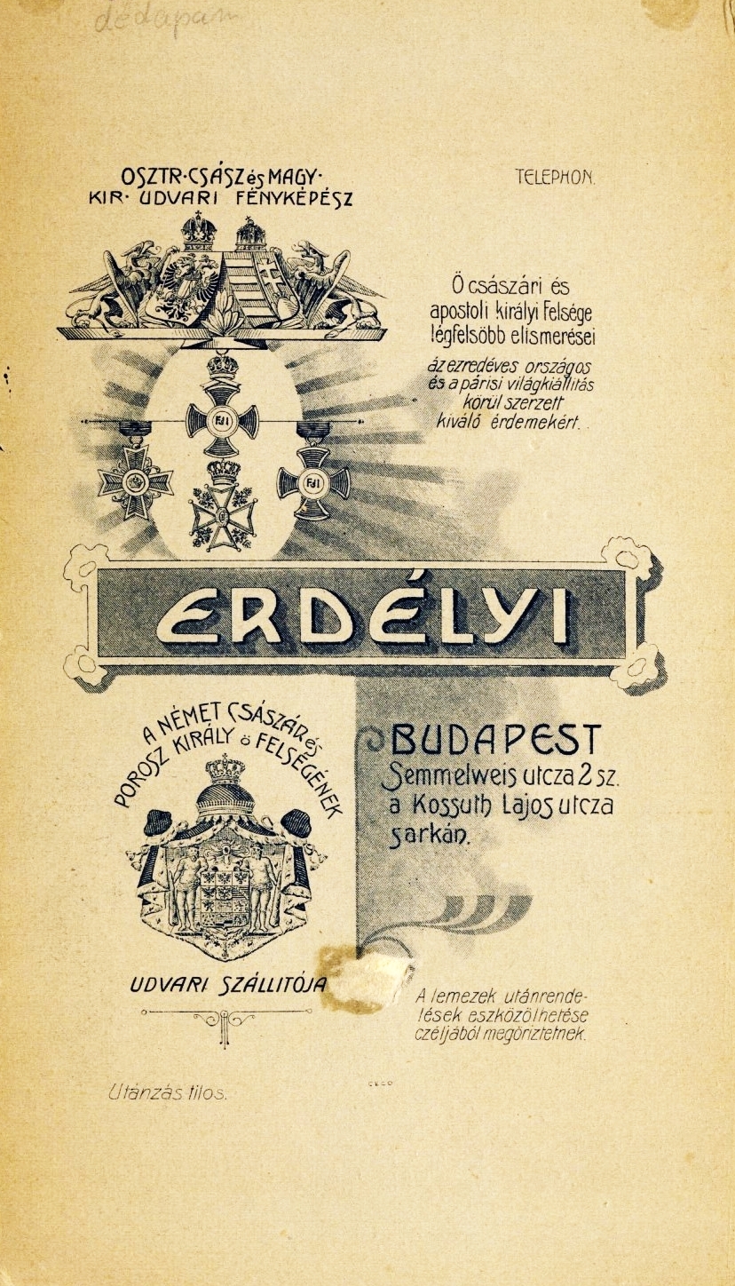 Hungary, Budapest V., Semmelweis utca 2., Erdélyi Mór fényképész., 1911, Schermann Ákos, studio, photographer, verso, Budapest, Fortepan #85809