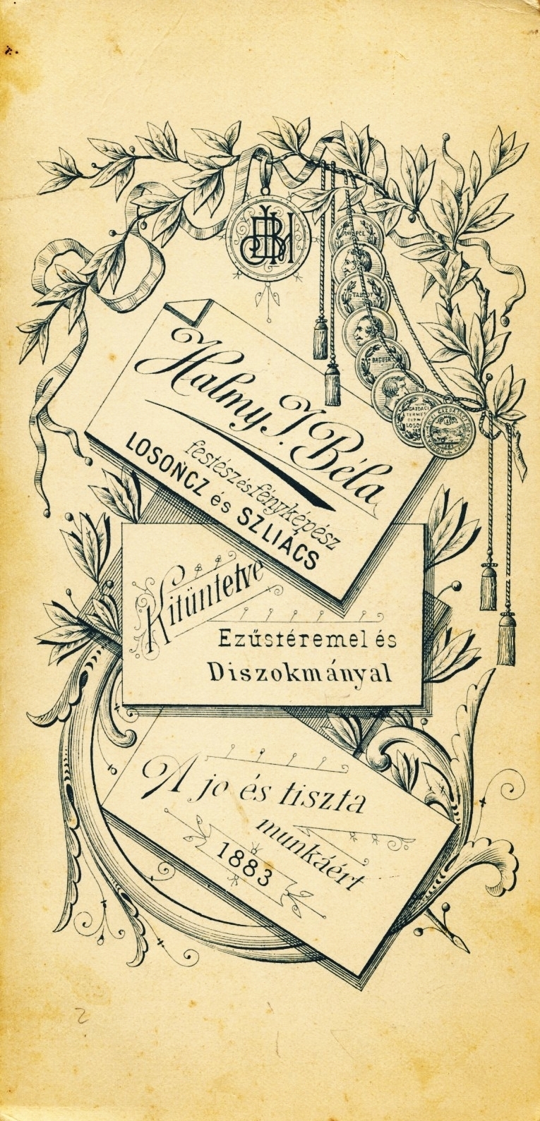 Slovakia, Lučenec,Sliač, Halmy Béla festész és fényképész., 1900, Schermann Ákos, studio, photographer, verso, Fortepan #85812