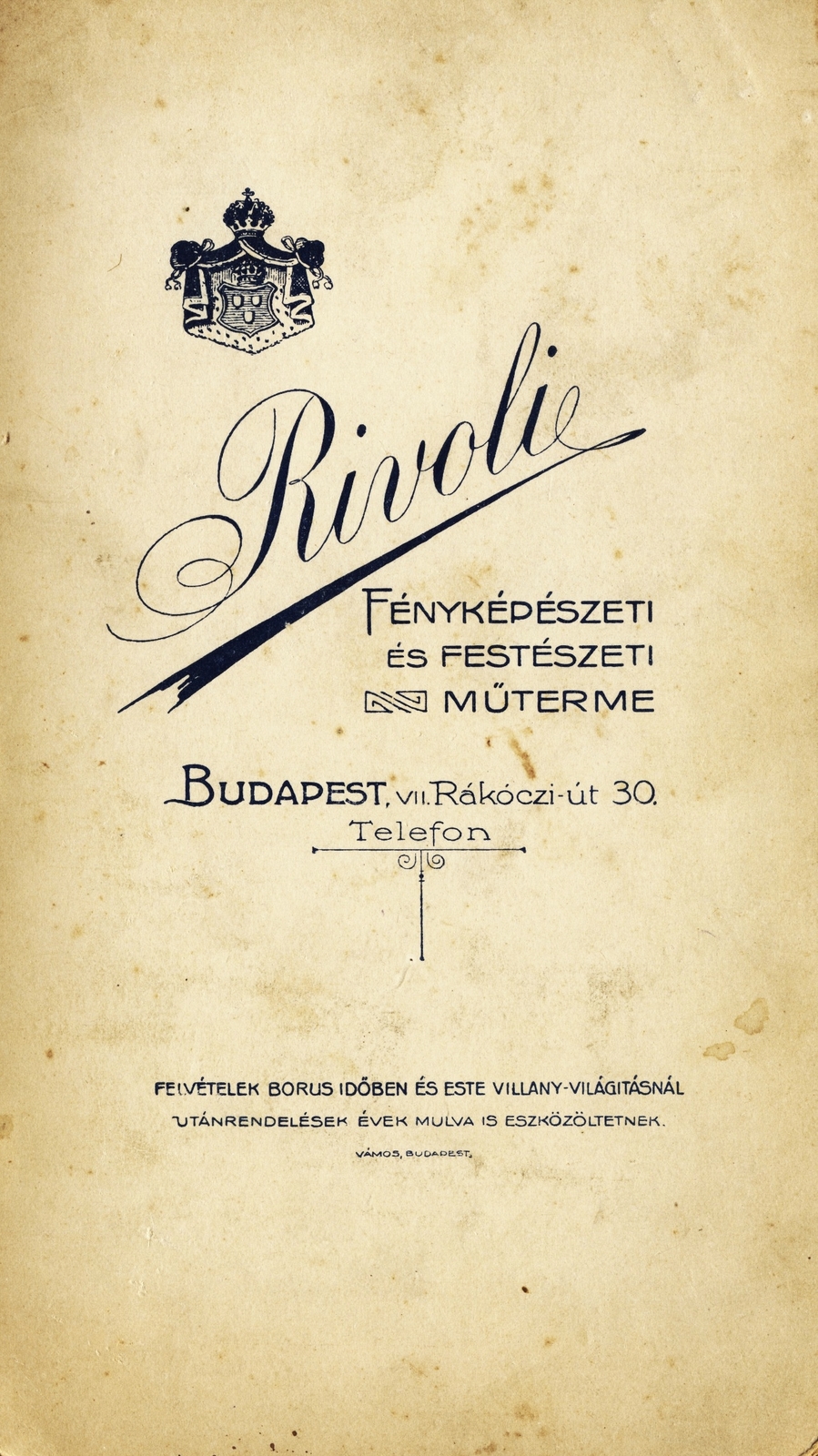 Hungary, Budapest VII., Rákóczi út 30., Rivoli fényképészeti és festészeti műterme., 1910, Schermann Ákos, studio, photographer, verso, Budapest, Fortepan #85837