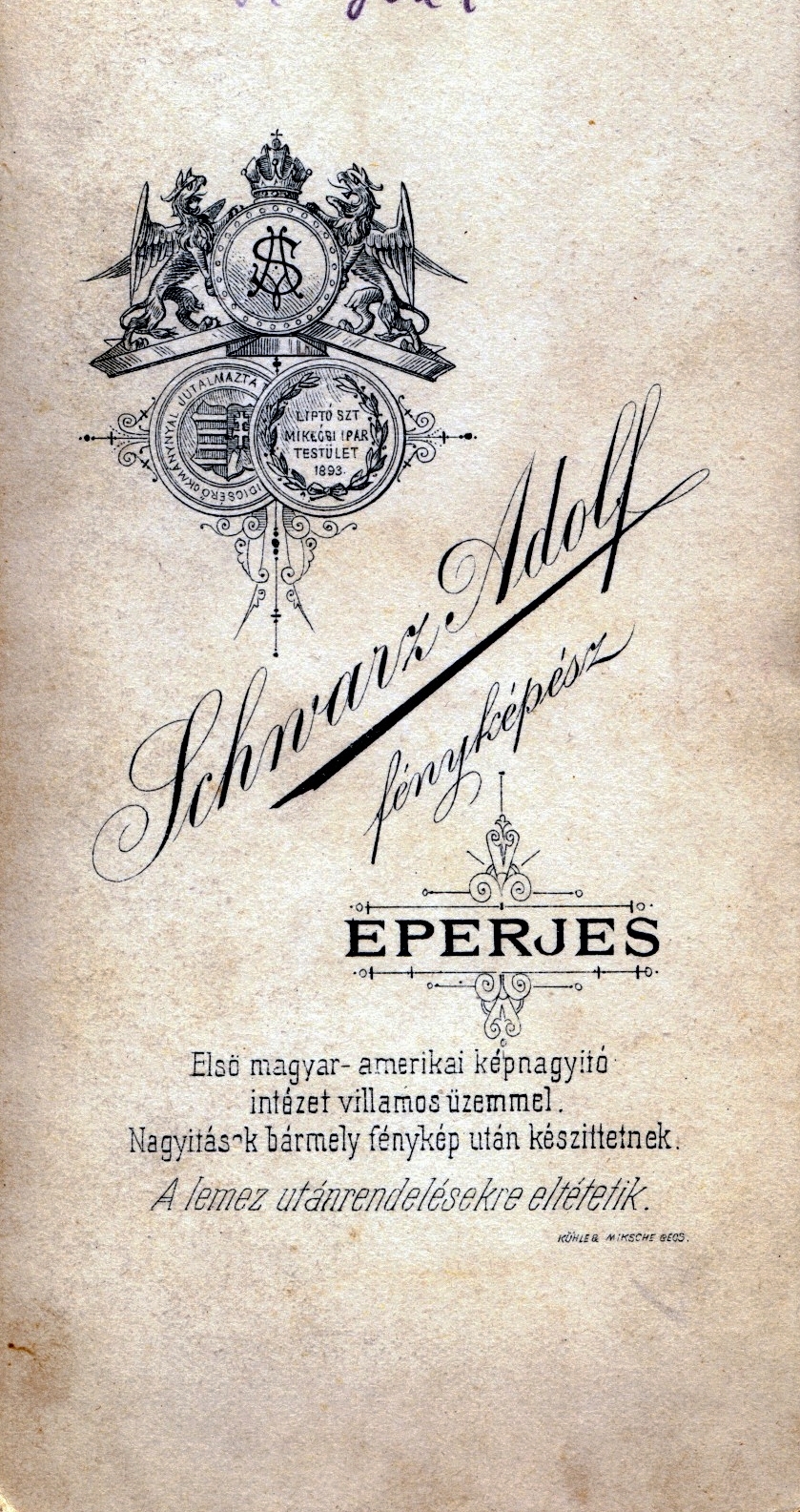 Szlovákia, Eperjes, Schwarz Adolf fényképész., 1910, Schermann Ákos, műterem, fényképész, hátlap, Fortepan #85839