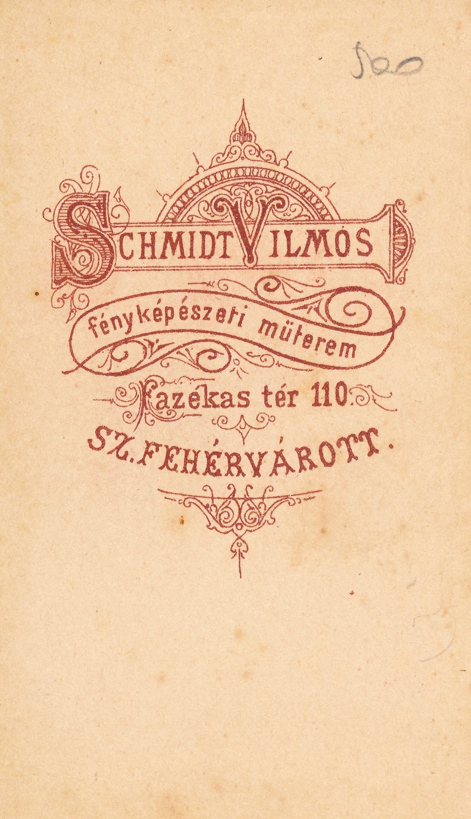 Hungary, Székesfehérvár, Fazékas tér 110., Schmidt Vilmos fényképészeti műterme., 1900, Székesfehérvár Városi Képtár, studio, photographer, verso, Fortepan #85856