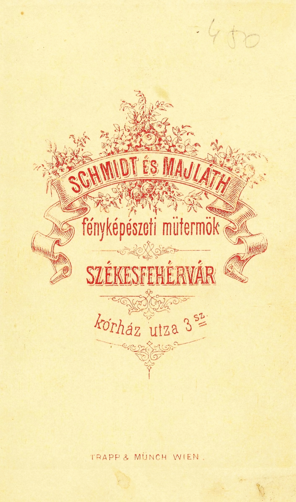 Magyarország, Székesfehérvár, Kórház utca 3., Schmidt és Majláth fényképészeti műterme., 1900, Székesfehérvár Városi Képtár, műterem, fényképész, hátlap, Fortepan #85867