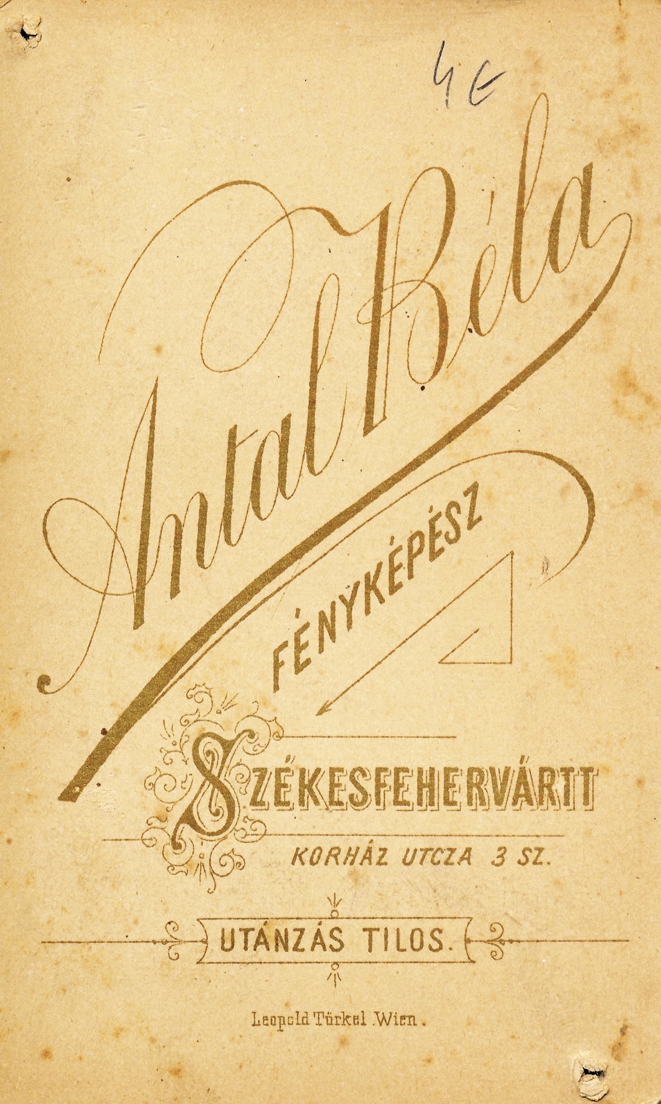 Hungary, Székesfehérvár, Kórház utca 3., Antal Béla fényképész., 1910, Székesfehérvár Városi Képtár, studio, photographer, verso, Fortepan #85872