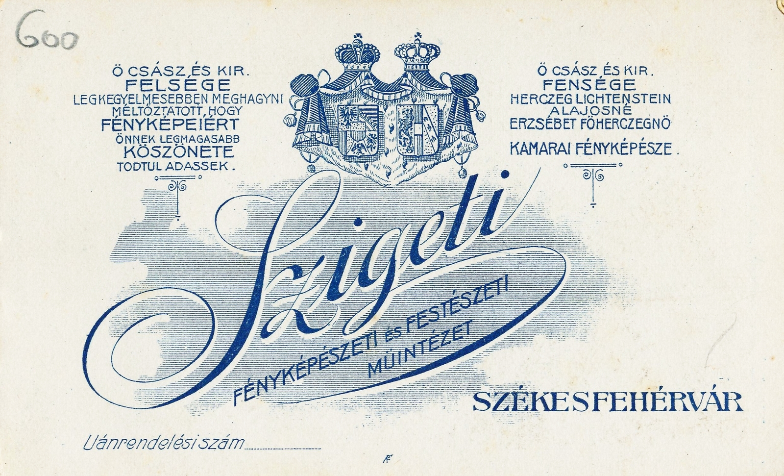 Magyarország, Székesfehérvár, Szigeti fényképészeti és festészeti műintézete., 1906, Székesfehérvár Városi Képtár, műterem, fényképész, hátlap, Fortepan #85876