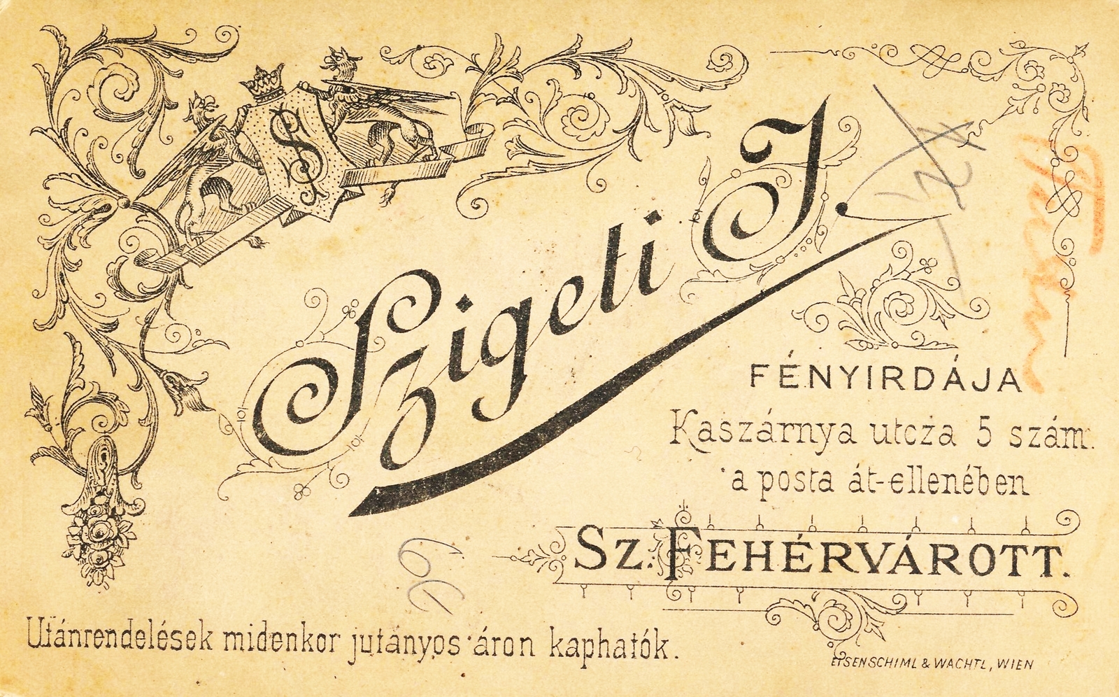 Hungary, Székesfehérvár, Kaszárnya utca 5., Szigeti I. fényírdája., 1900, Székesfehérvár Városi Képtár, studio, photographer, verso, Fortepan #85877