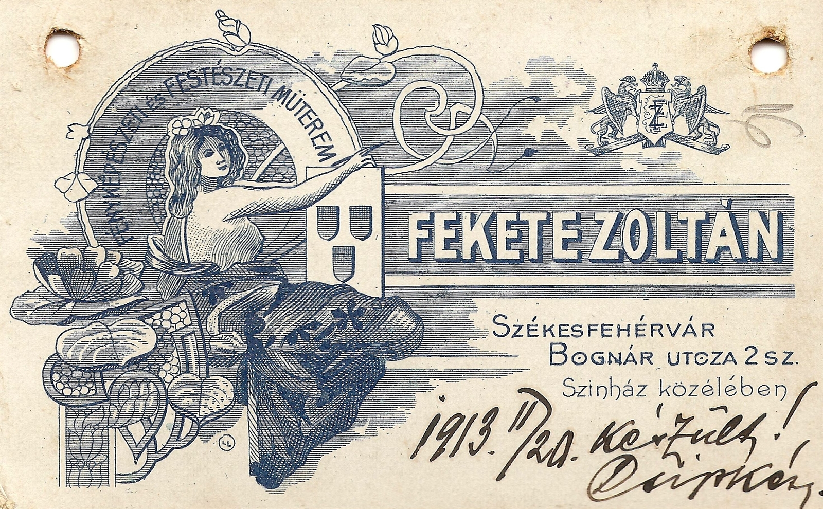 Hungary, Székesfehérvár, Bognár utca 2., Fekete Zoltán fényképészeti és festészeti műterme., 1913, Székesfehérvár Városi Képtár, studio, photographer, verso, Fortepan #85883