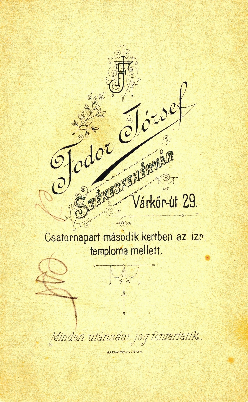 Hungary, Székesfehérvár, Várkörút 29., Fodor József fényképész., 1900, Székesfehérvár Városi Képtár, studio, photographer, verso, Fortepan #85886