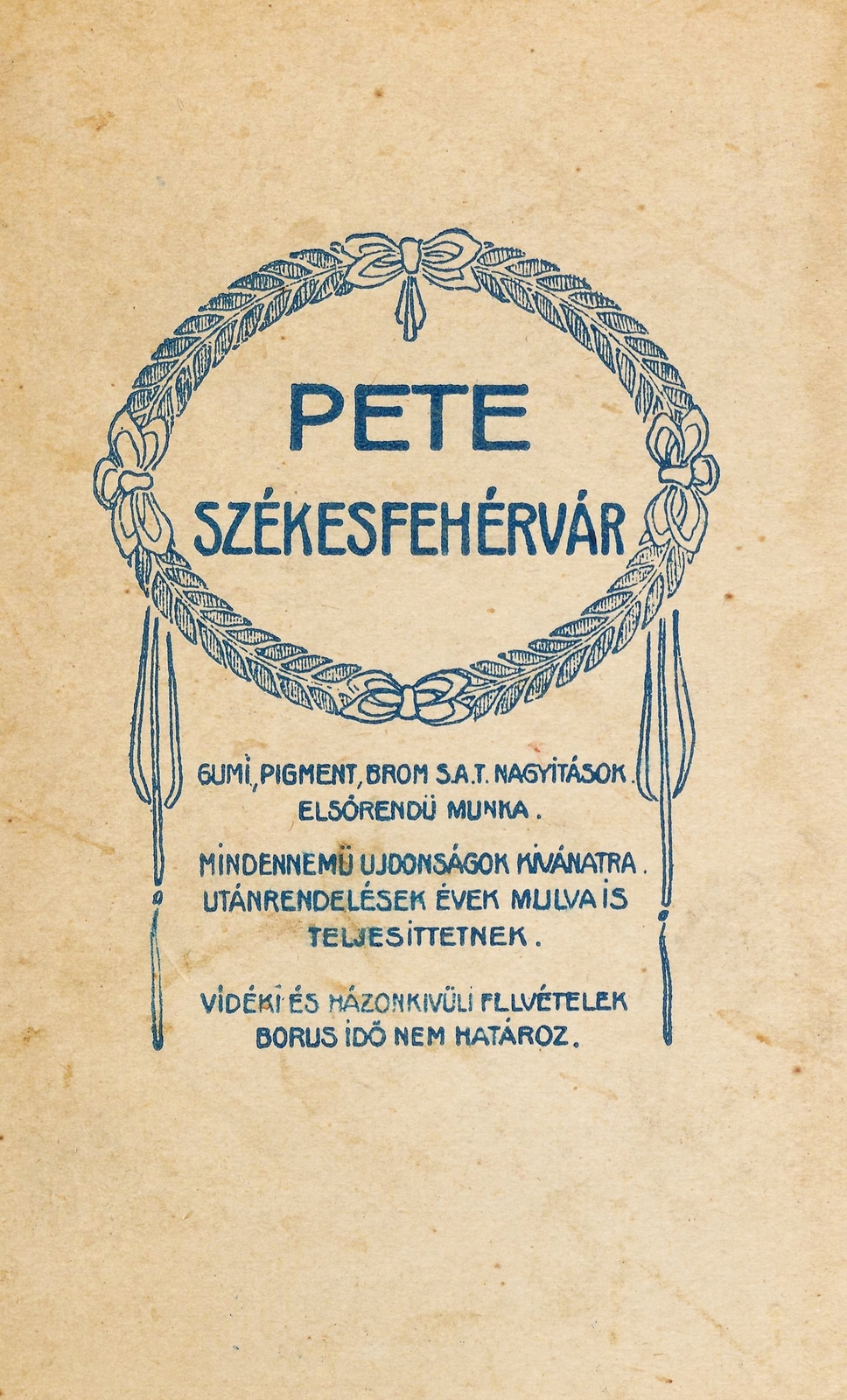 Hungary, Székesfehérvár, Pete Gyula fényképész., 1918, Székesfehérvár Városi Képtár, studio, photographer, verso, Fortepan #85902