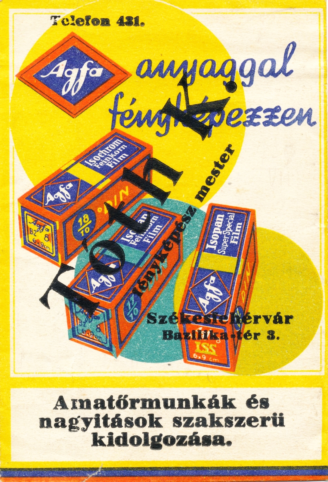 Hungary, Székesfehérvár, Bazilika tér 3. Tóth K. fényképész mester., 1938, Székesfehérvár Városi Képtár, studio, photographer, verso, Fortepan #85909