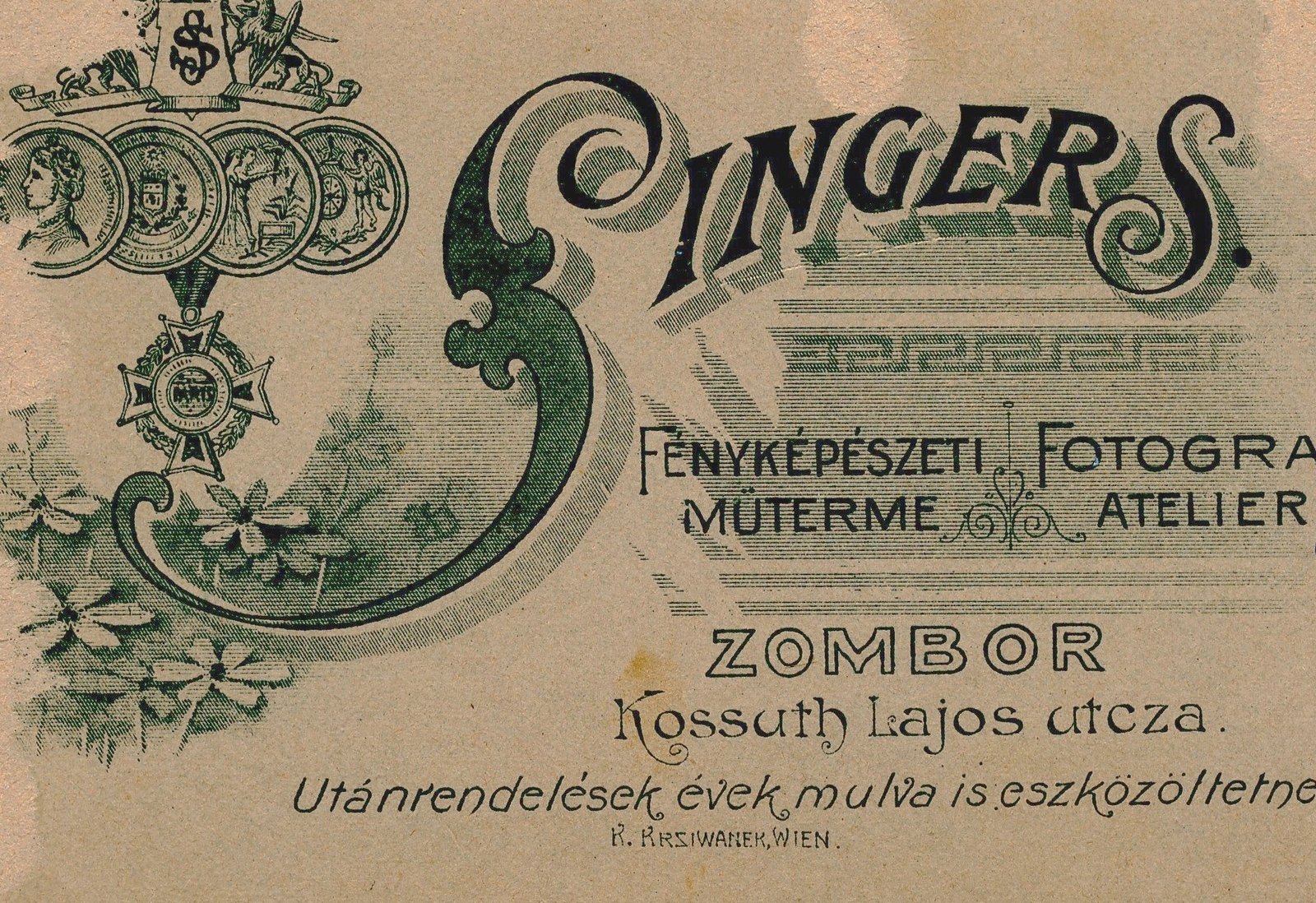 Serbia, Sombor, Kossuth Lajos utca, Singer S. fényképészeti műterme., 1900, Székesfehérvár Városi Képtár, studio, photographer, verso, Fortepan #85912