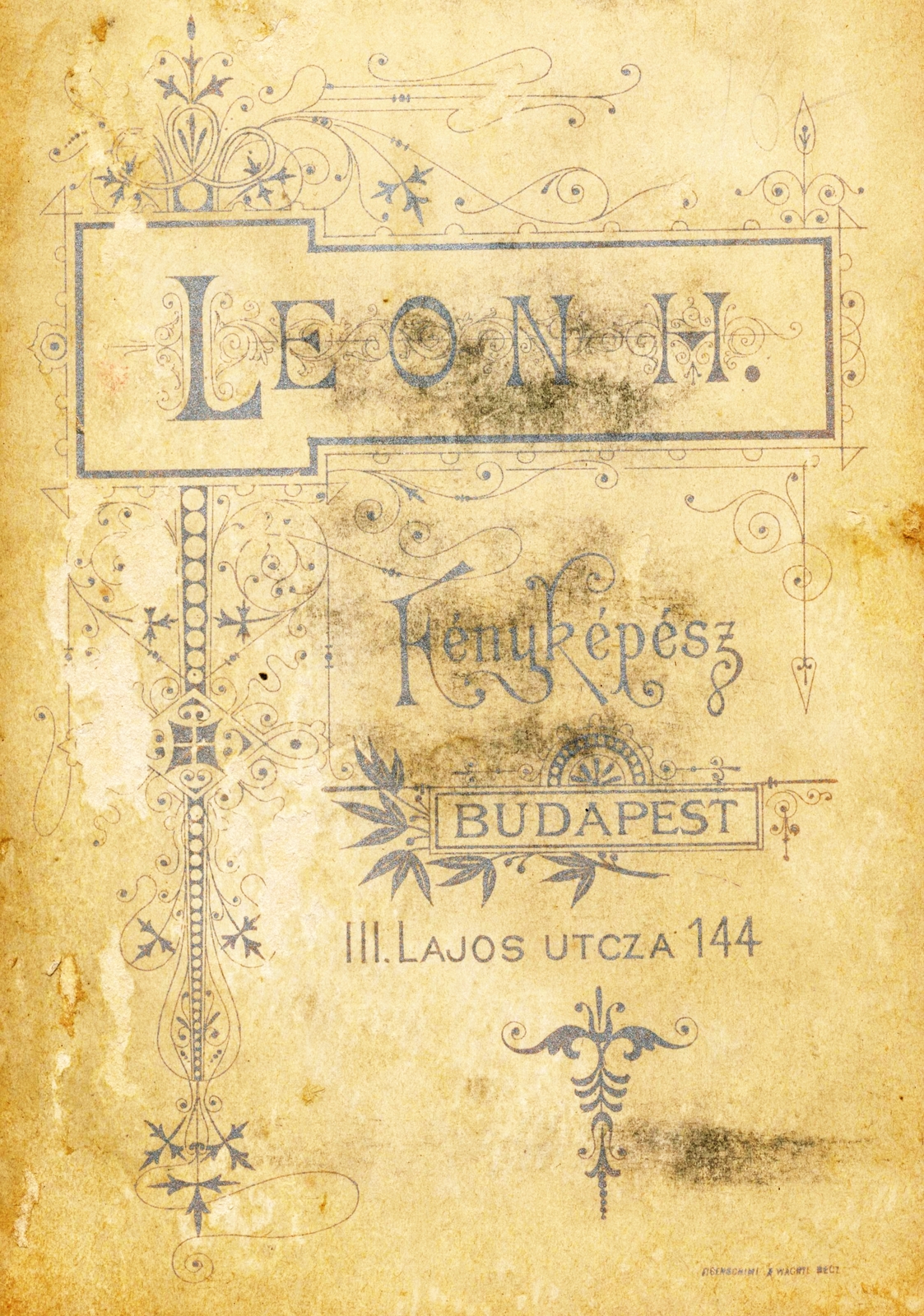 Hungary, Budapest III., Lajos utca 144., Leon H. fényképész., 1900, Székesfehérvár Városi Képtár, studio, photographer, verso, Budapest, Fortepan #85917