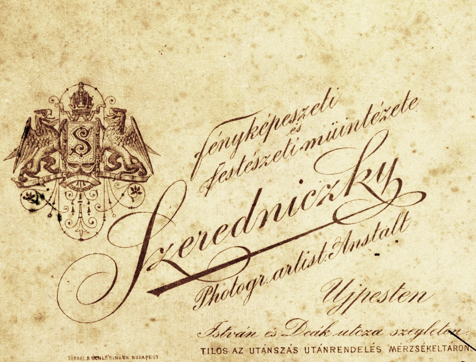 Magyarország, Budapest IV., István út - Deák Ferenc utca sarok, Szeredniczky Nándor fényképészeti és festészeti műintézete., 1900, Székesfehérvár Városi Képtár, műterem, fényképész, hátlap, Budapest, Fortepan #85918