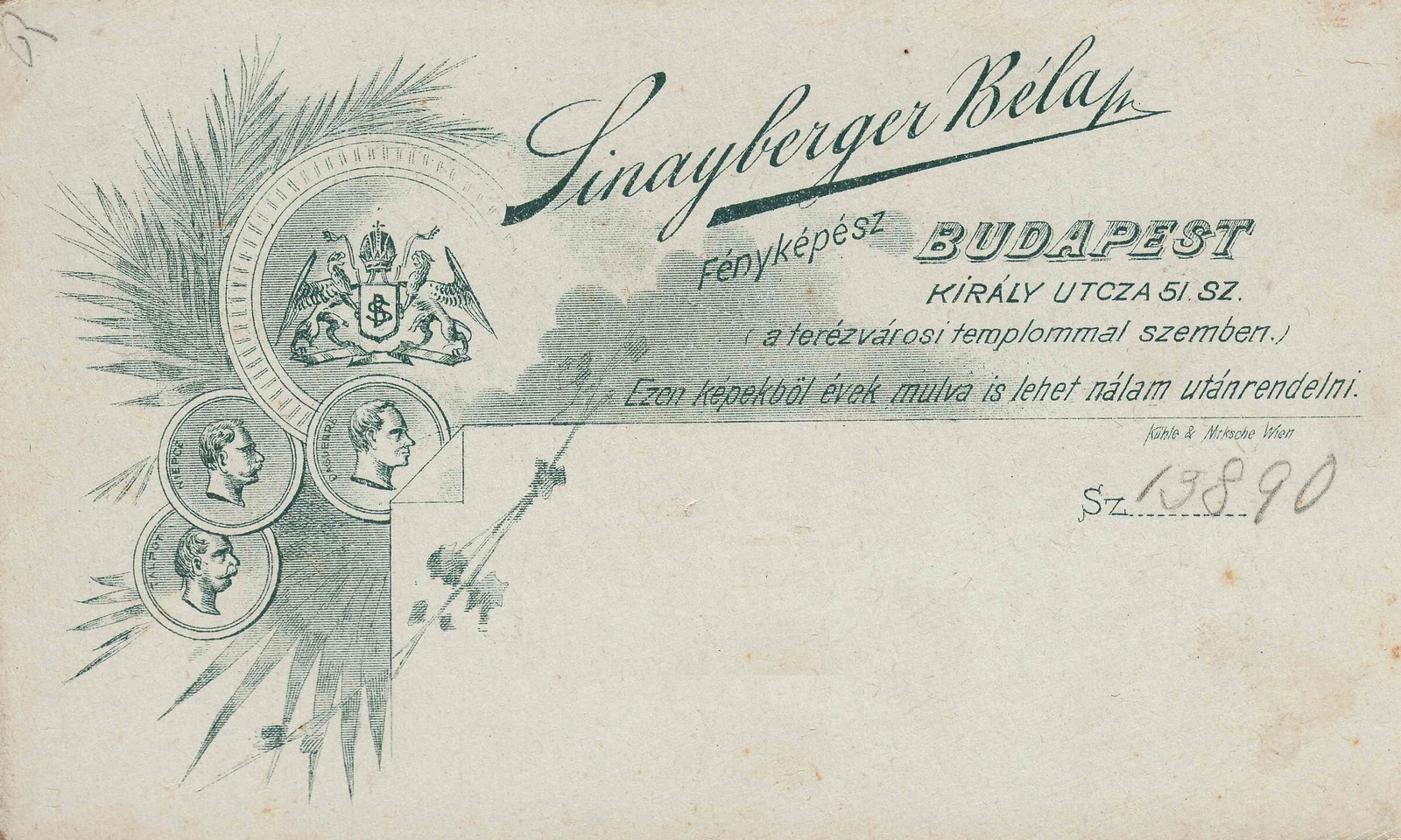 Magyarország, Budapest VII., Király utca 51., Sinayberger Béla fényképész., 1906, Tarcsai Mária, műterem, fényképész, hátlap, Budapest, Fortepan #85930