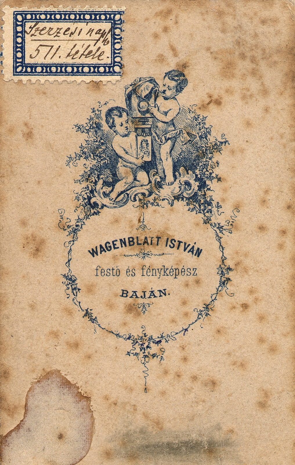 Hungary, Baja, Wagenblatt István festő és fényképész., 1900, Erky-Nagy Tibor, studio, photographer, verso, Fortepan #85936