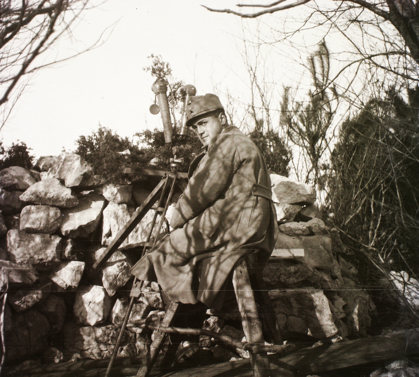 1916, Schmidt Albin, First World War, periscope, artillery, looking back, Fortepan #86006