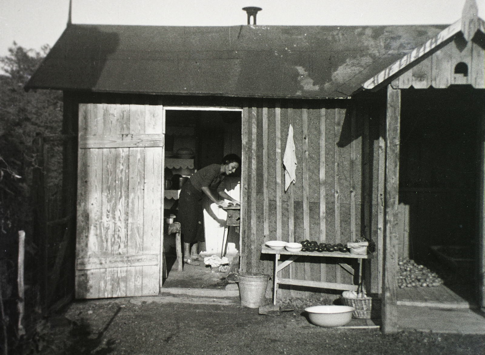 1938, Schmidt Albin, nyári konyha, vödör, mosdótál, krumpli, Fortepan #86093