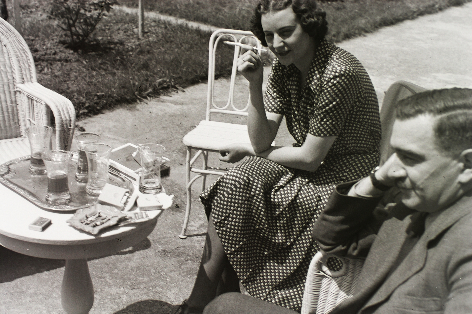 1938, Schmidt Albin, cigarette, drinking, cigarette holder, rattan furniture, Fortepan #86094