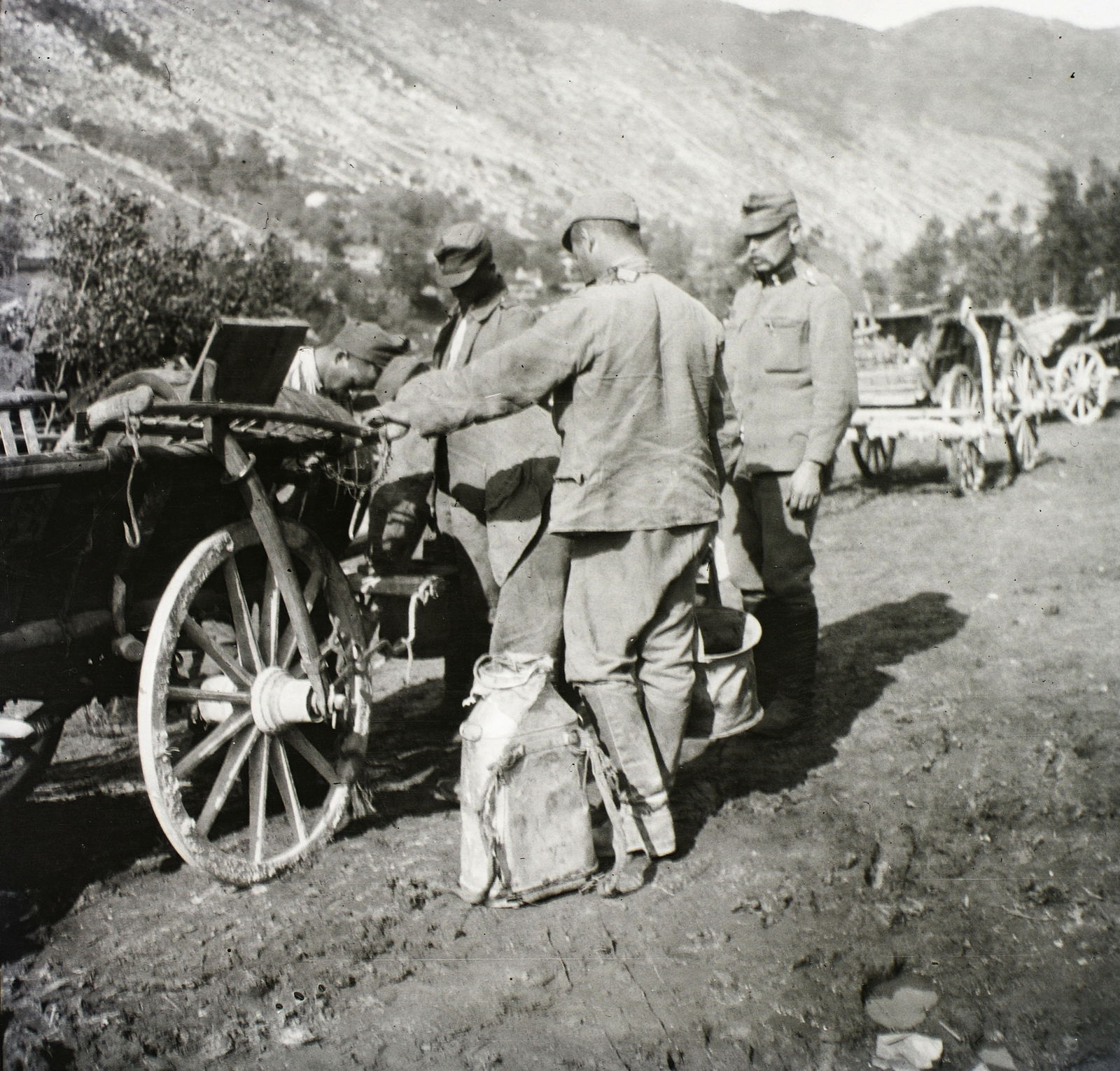 1916, Schmidt Albin, szekér, fogat, katona, vödör, Fortepan #86113