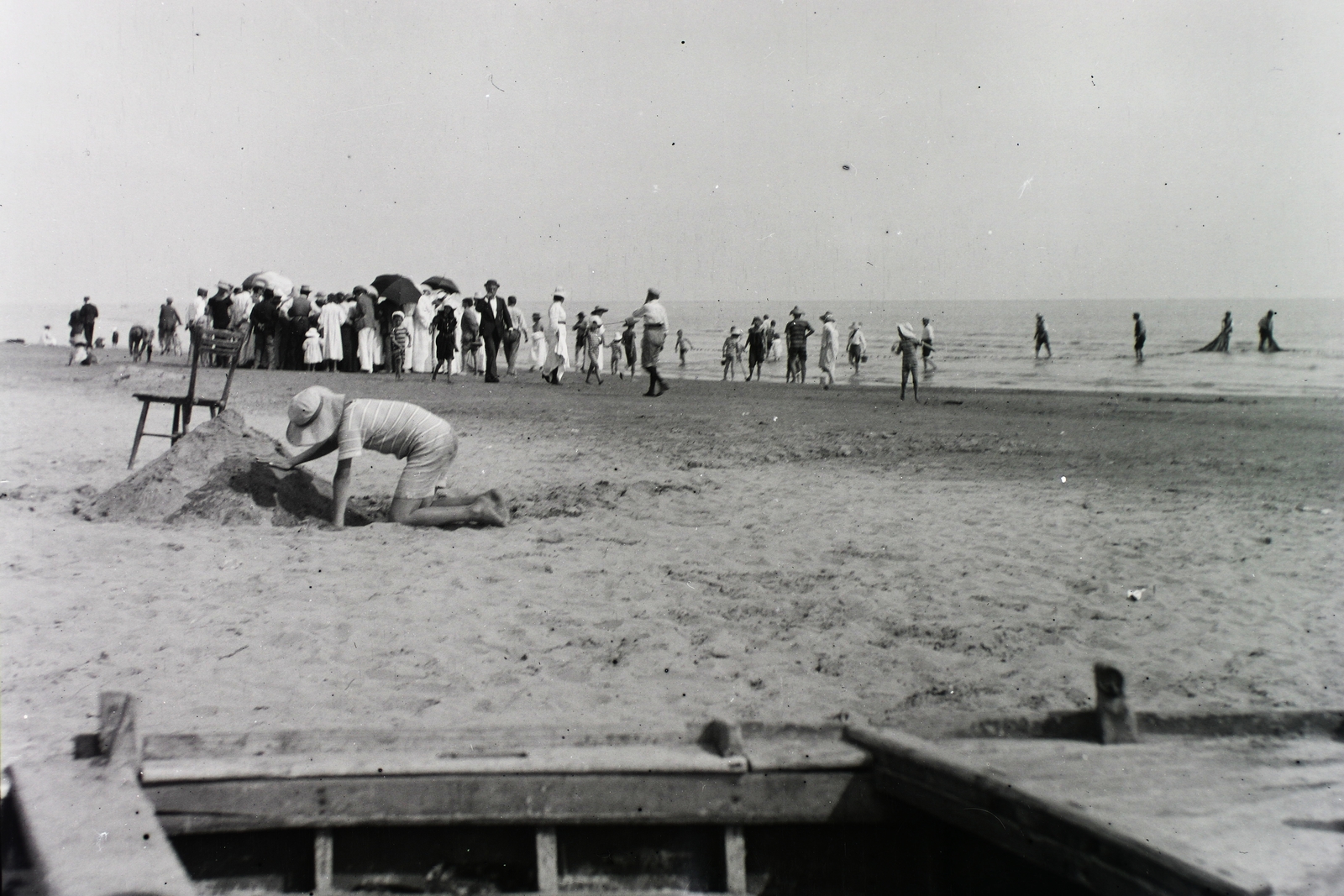 1910, Schmidt Albin, strand, szék, homokvár, Fortepan #86274