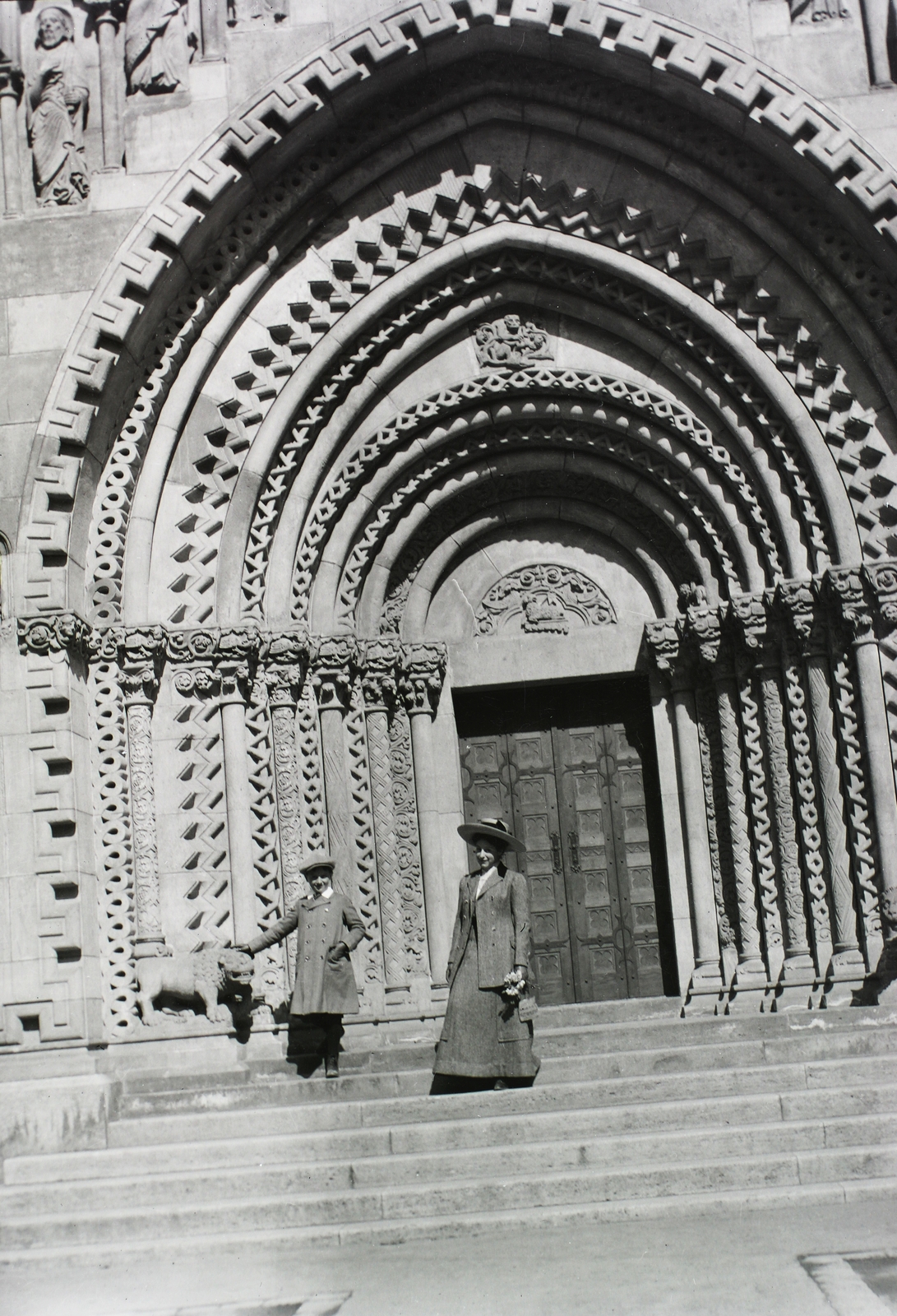 Hungary, Budapest XIV., Vajdahunyad vára, Jáki kápolna., 1908, Schmidt Albin, Ignác Alpár-design, chapel, romanesque revival architect, Romanesque Architecture, portal, Budapest, Fortepan #86310