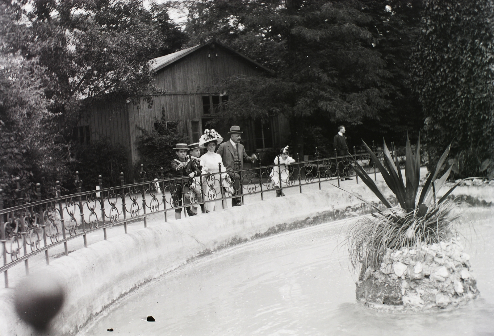 Magyarország, Margitsziget, Budapest, a vízesés medencéje., 1908, Schmidt Albin, kerítés, Fortepan #86317