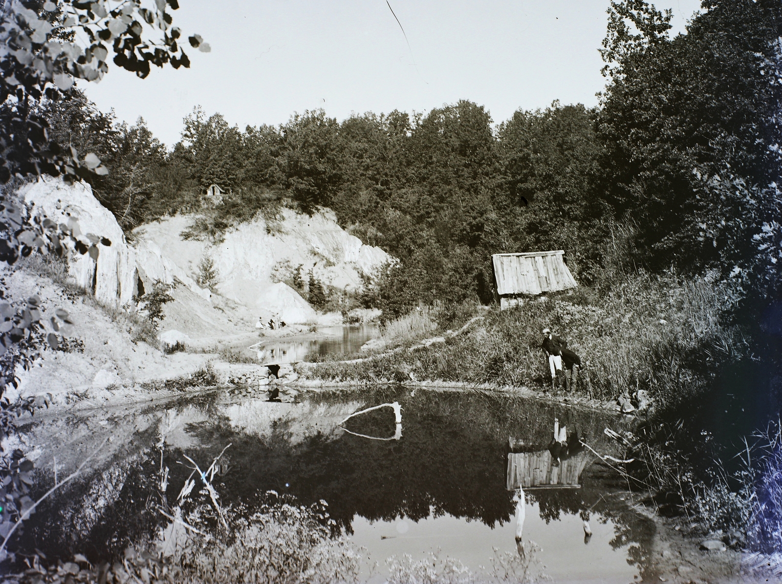 Romania,Transylvania, Sovata, Szovátafürdő, a sós vizű Vörös-tó., 1907, Magyar Földrajzi Múzeum / Erdélyi Mór cége, bathing, thermal bath, mud pack, Fortepan #86479