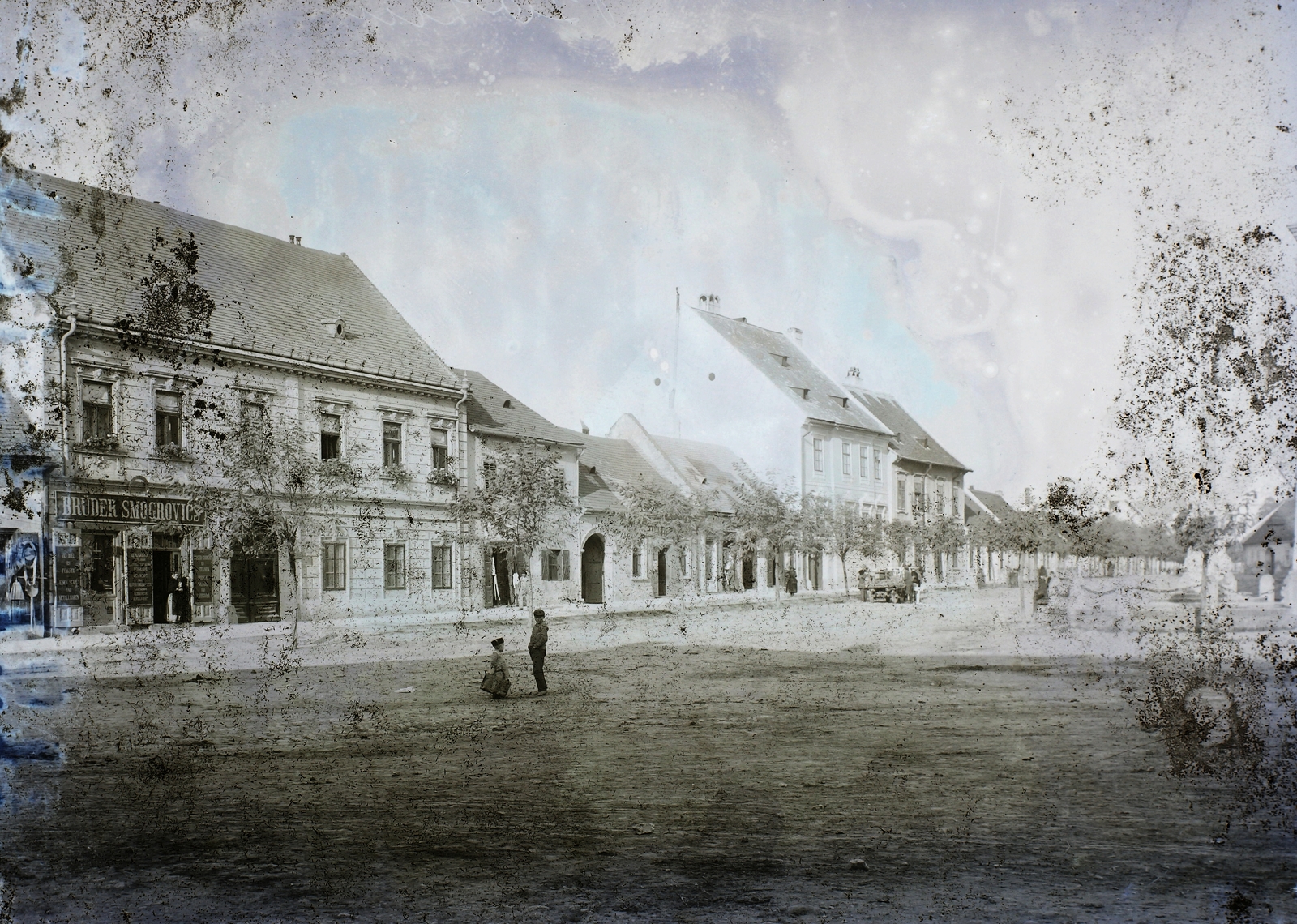 Slovakia, Pezinok, ulica Holubyho, jobbra a Mária-oszlop., 1914, Magyar Földrajzi Múzeum / Erdélyi Mór cége, Fortepan #86487